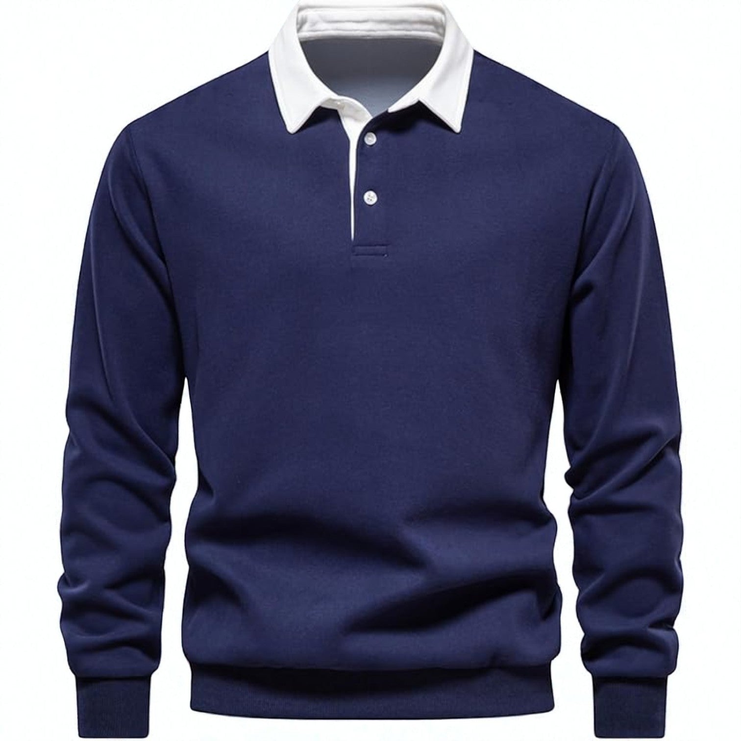 Adrian – Long - Sleeved Wool Polo Jumper - Long Sleeve Polo Shirt - Blue - Jones & Smith