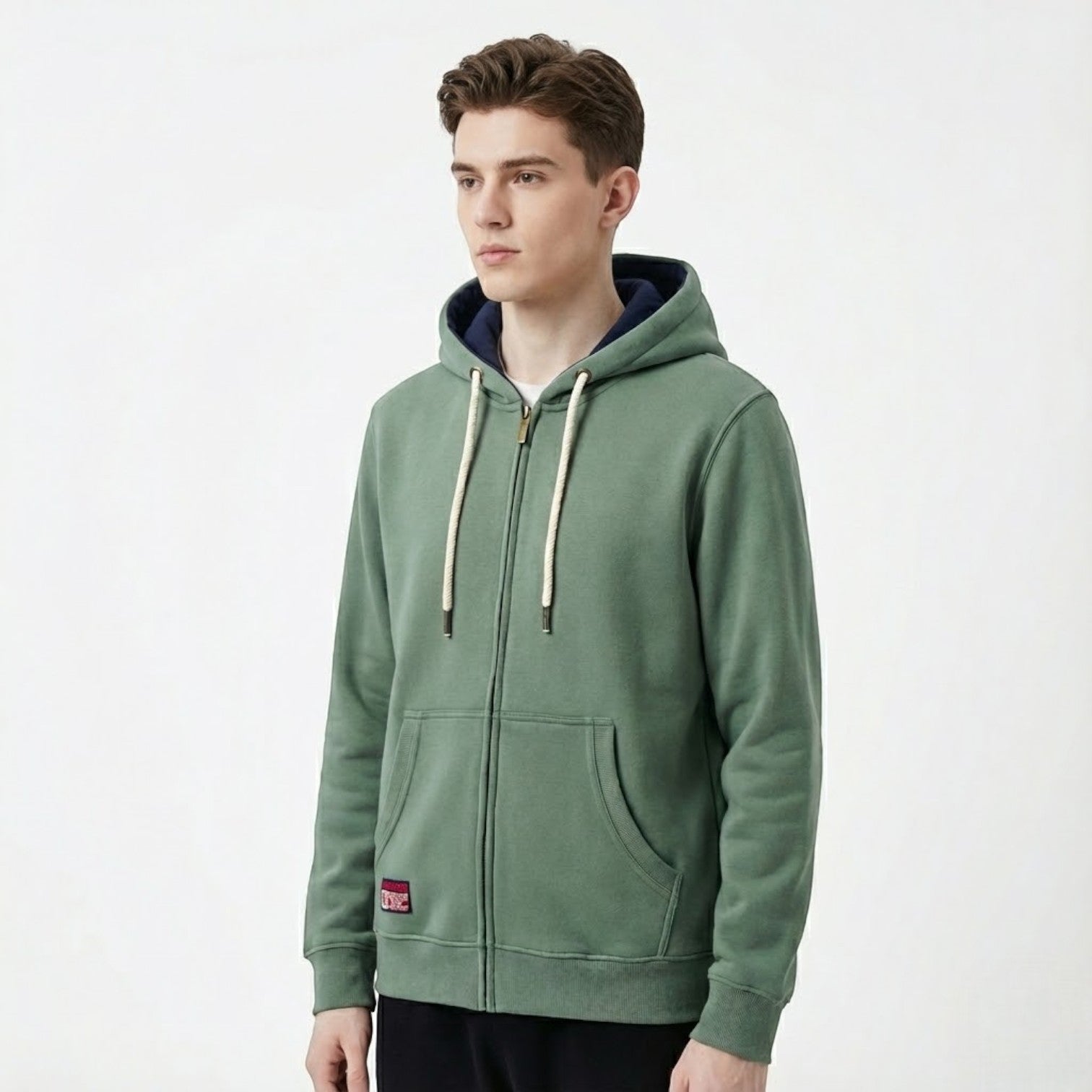 Aksel – Men's Cotton Zip Hoodie - Hoodie sweater - Green - Jones & Smith
