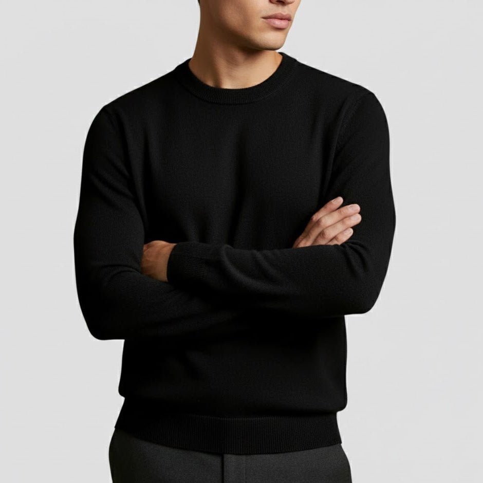 Alaric – Men's Wool Jumper with Round Neck - Sweater - Black - Jones & Smith