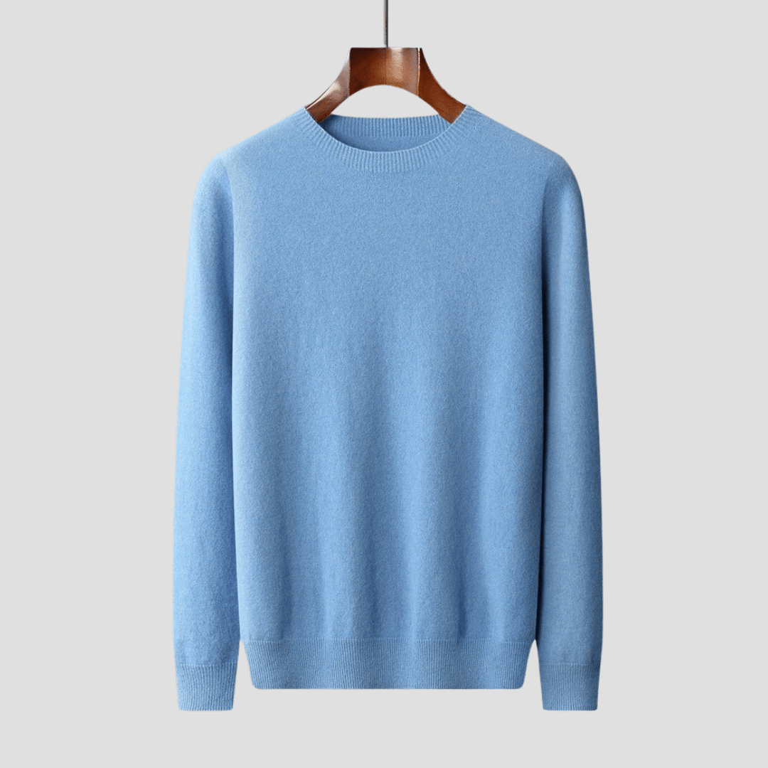 Alaric – Men's Wool Jumper with Round Neck - Sweater - Light Blue - Jones & Smith