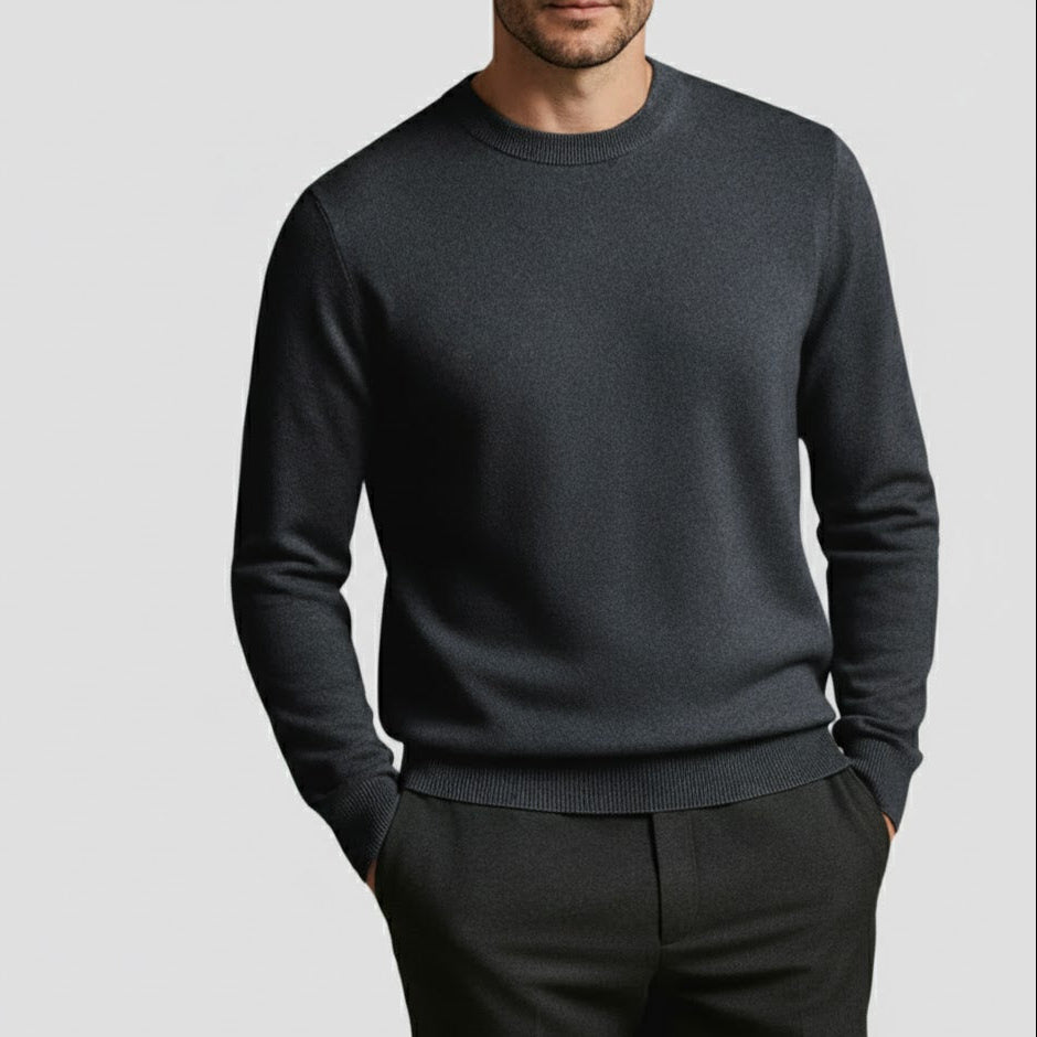 Alaric – Men's Wool Jumper with Round Neck - Sweater - Dark grey - Jones & Smith