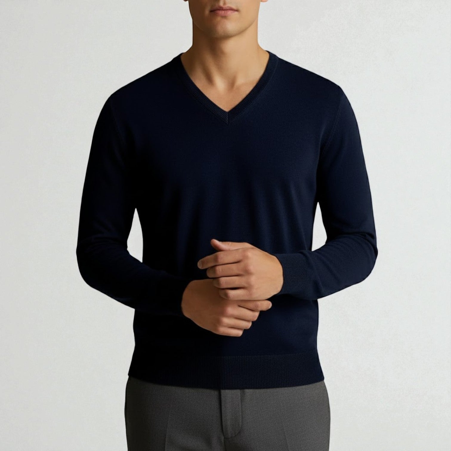 Bastien – Men's Wool V - Neck Sweater - Sweater - Navy - Jones & Smith