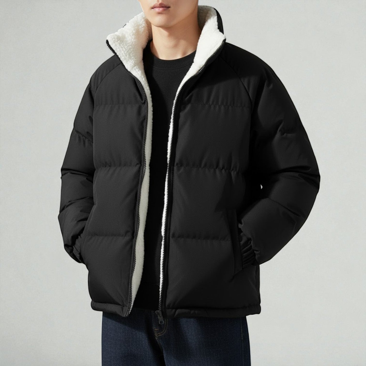 Calvin – Men's Cotton Puffer Jacket - Jackets - Black - Jones & Smith