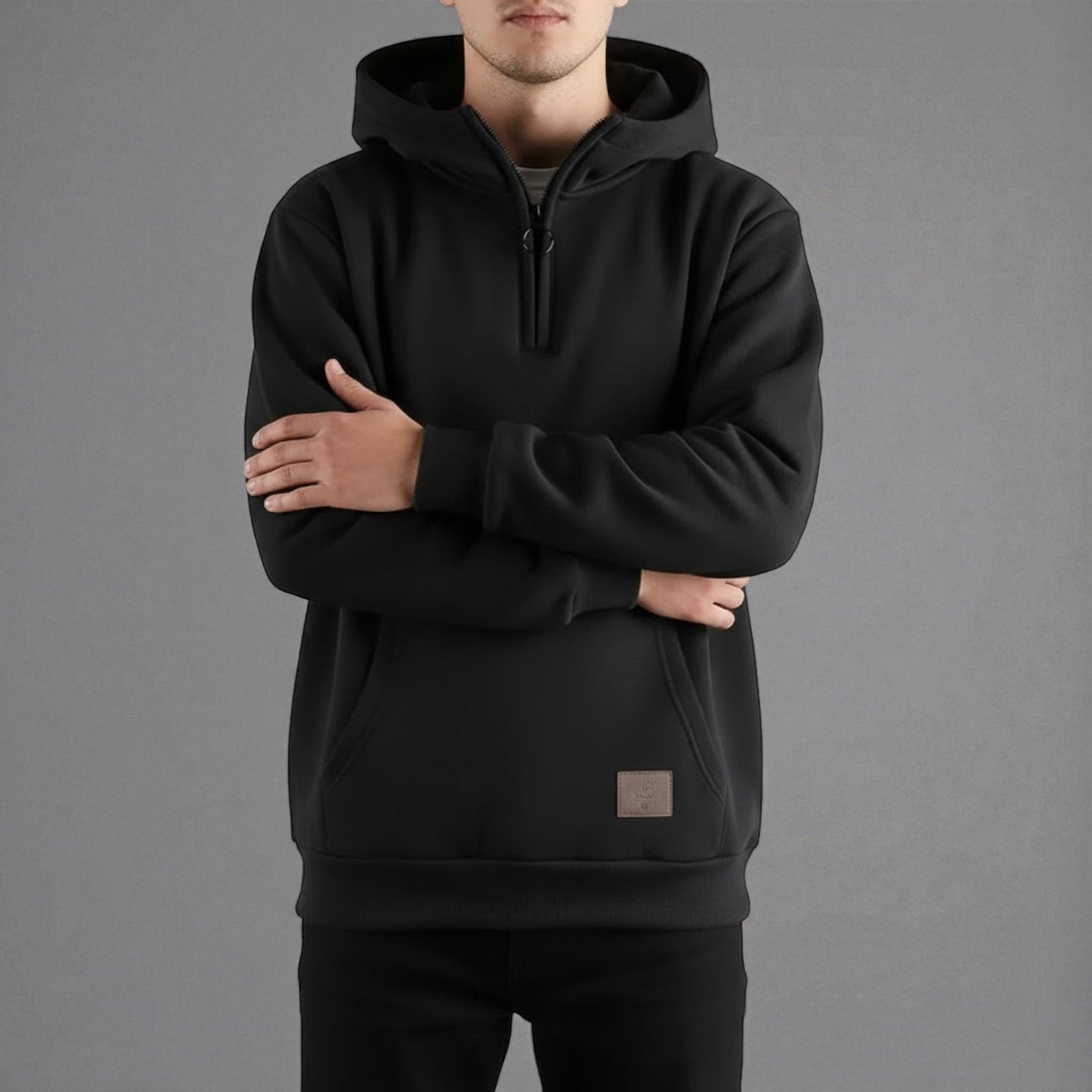 Dario – Men's Cotton Hoodie - Hooded Jacket - Black - Jones & Smith
