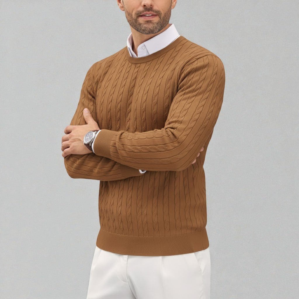 Dean – Men's Cable Knit Sweater - Sweater - Brown - Jones & Smith