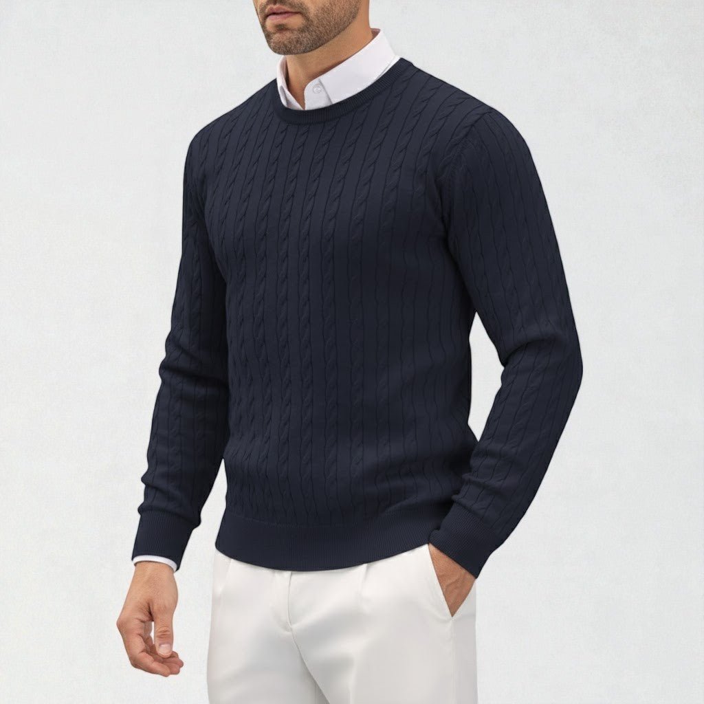 Dean – Men's Cable Knit Sweater - Sweater - Navy - Jones & Smith