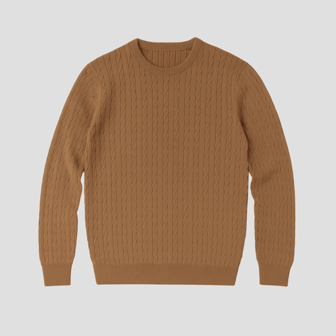 Dean – Men's Cable Knit Sweater - Sweater - Brown - Jones & Smith