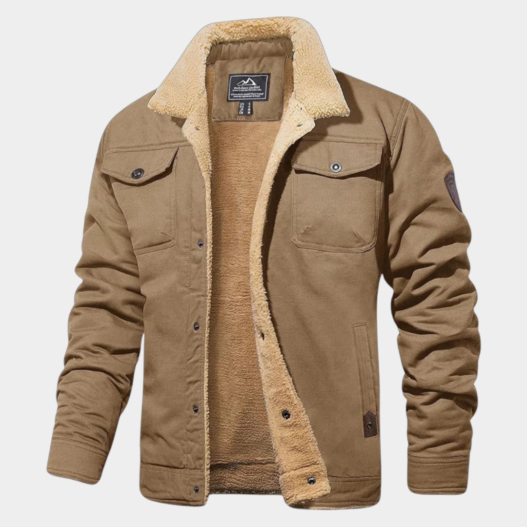 Devon – Men's jacket with fleece lining and collar - Winter Jacket - Khaki - Jones & Smith