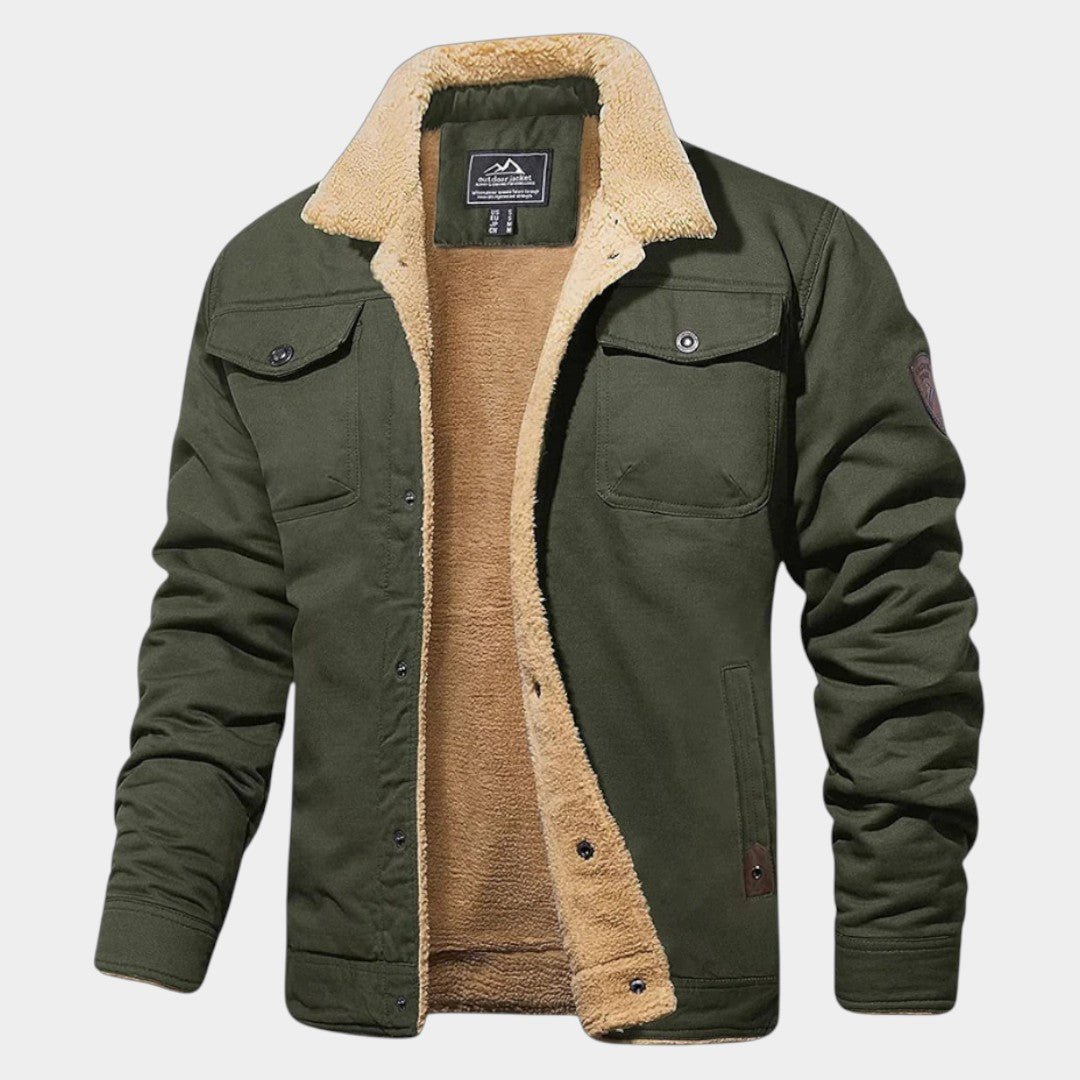 Devon – Men's jacket with fleece lining and collar - Winter Jacket - Olive Green - Jones & Smith