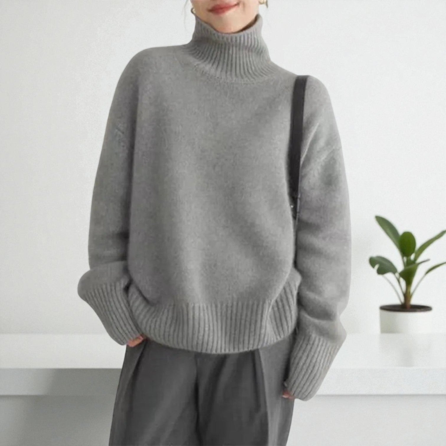 Doris - Soft Roll Neck Jumper - Turtleneck Sweater - Grey - Jones & Smith