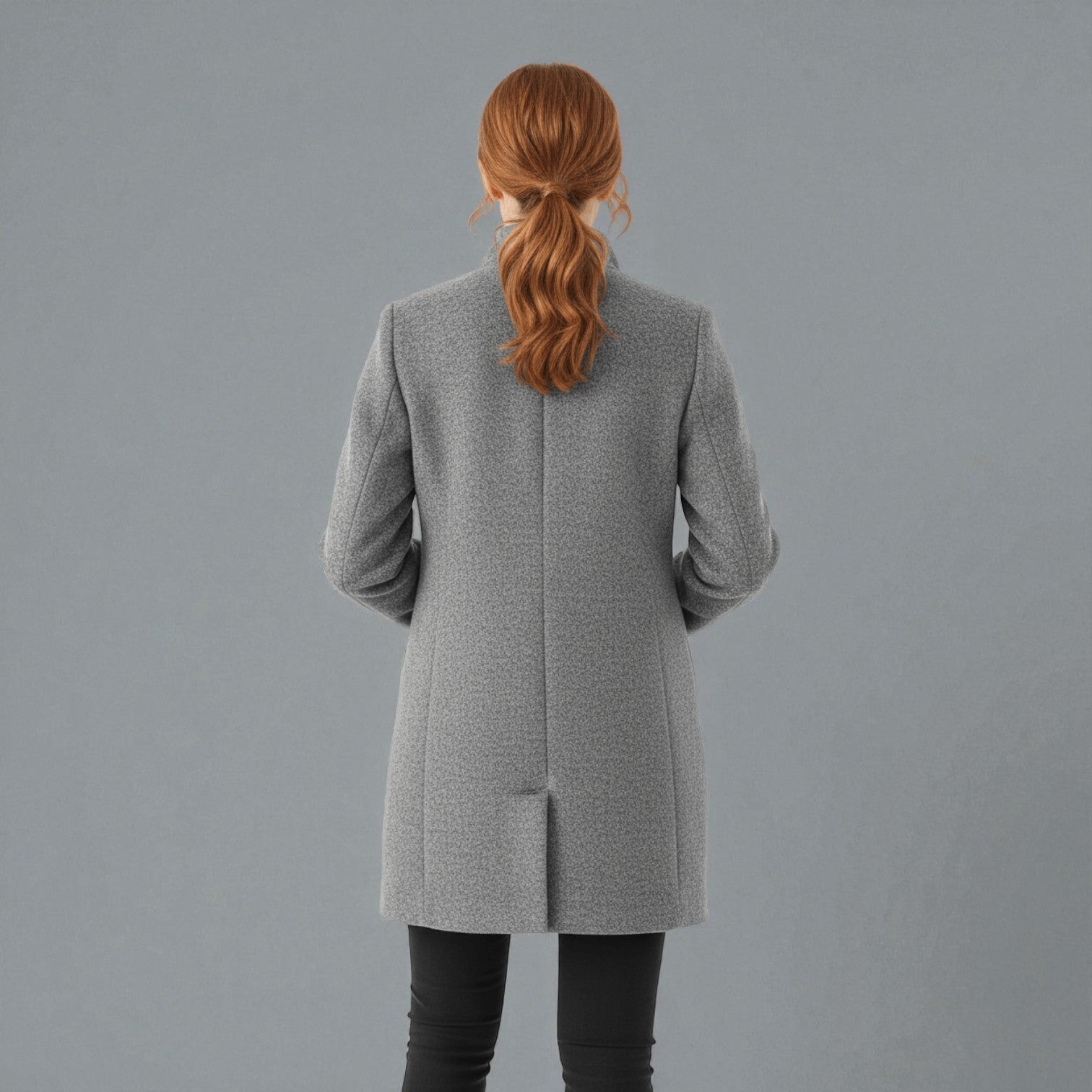 Elara – Women's Wool Coat with Stand - Up Collar and Pockets - Coats - Light Grey - Jones & Smith