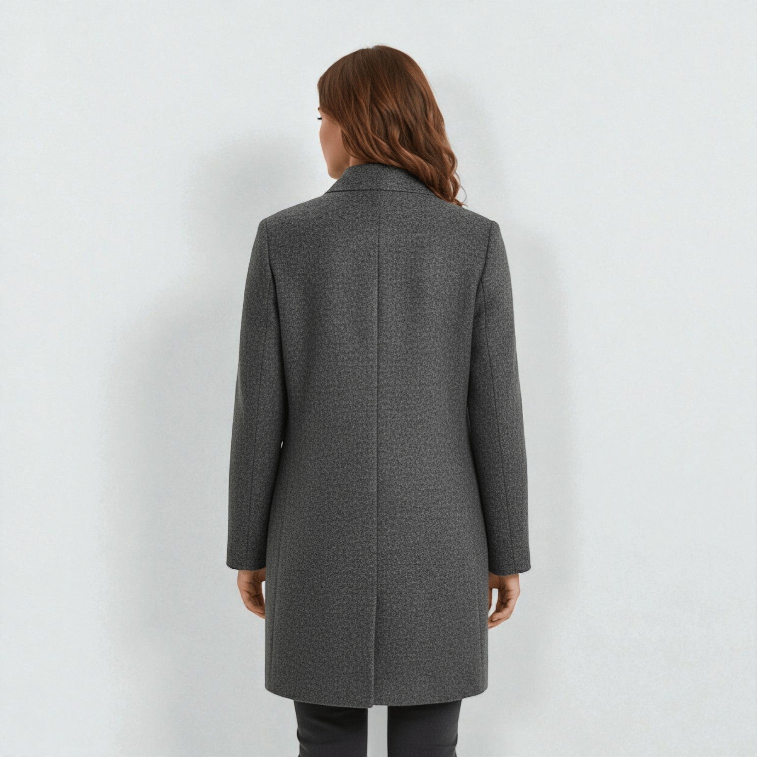 Elara – Women's Wool Coat with Stand - Up Collar and Pockets - Coats - Grey - Jones & Smith