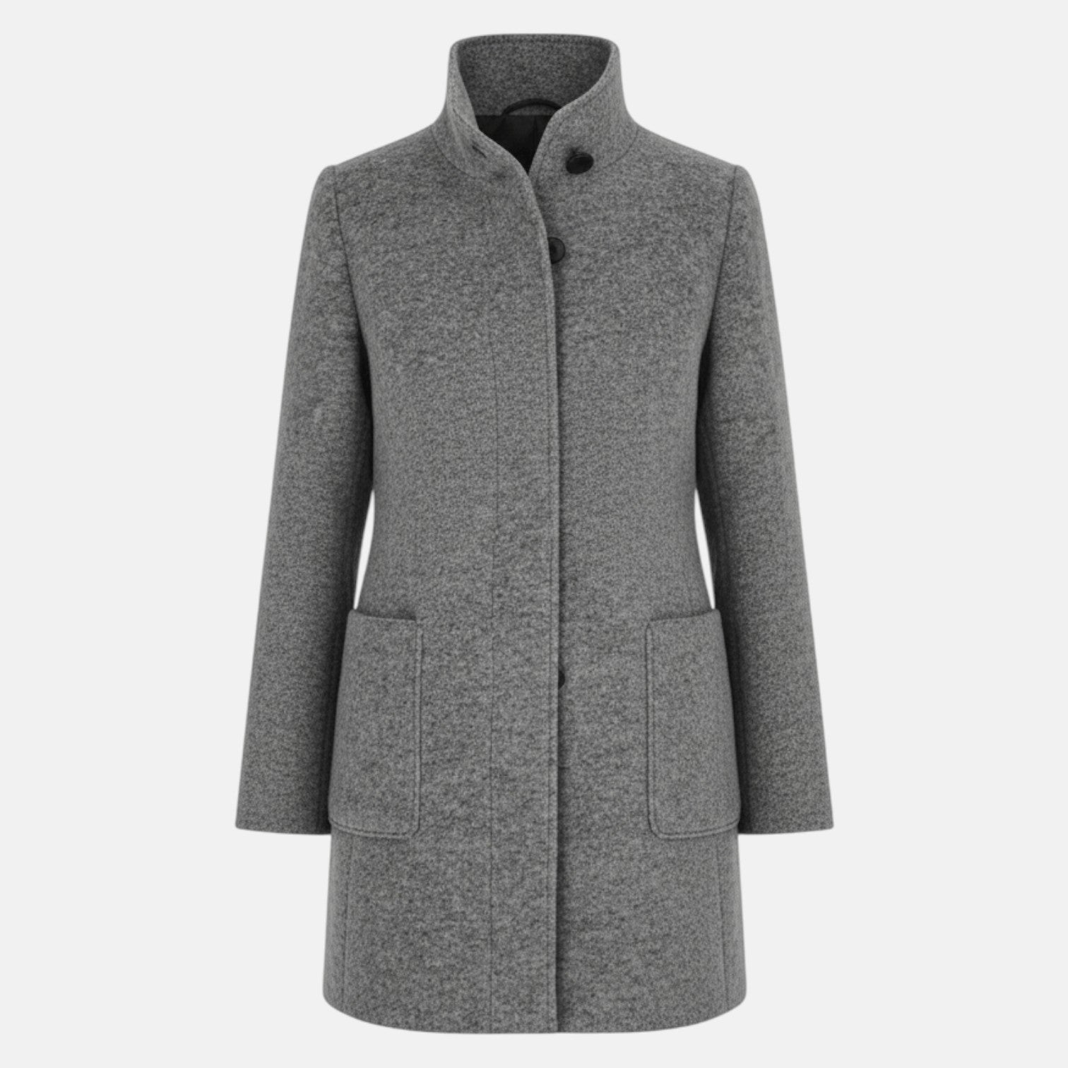 Elara – Women's Wool Coat with Stand - Up Collar and Pockets - Coats - Light Grey - Jones & Smith