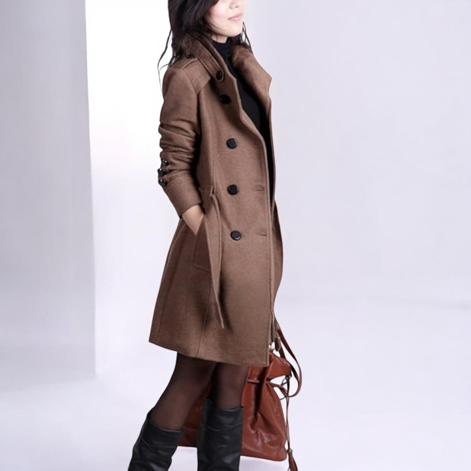 Elena – Women's Wool Winter Coat - Coats - Brown - Jones & Smith