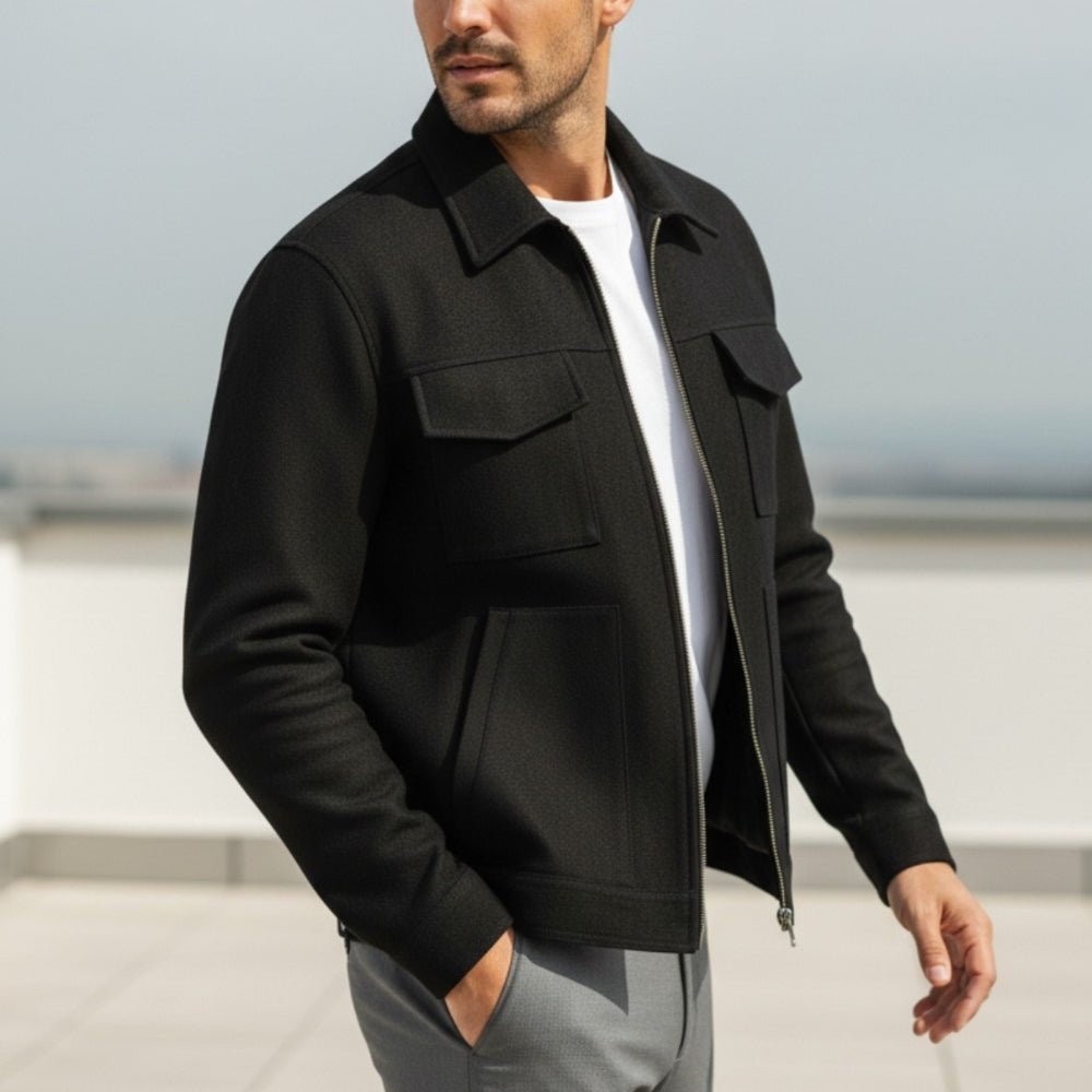 Elian – Men's Cotton Blouson Jacket - Bomber Jacket - Black - Jones & Smith