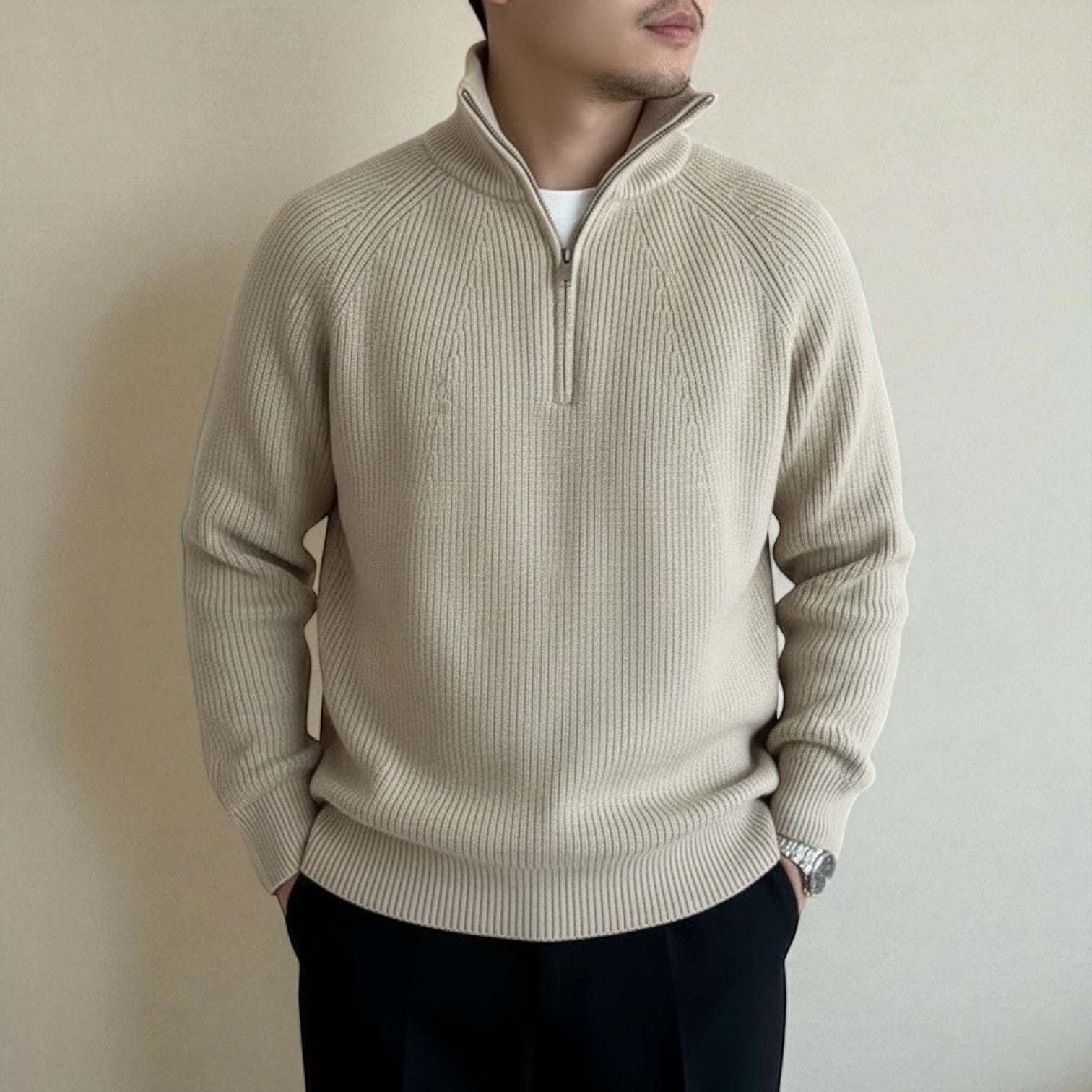 Elian – Men's Wool Winter Jumper - Sweater - Beige - Jones & Smith