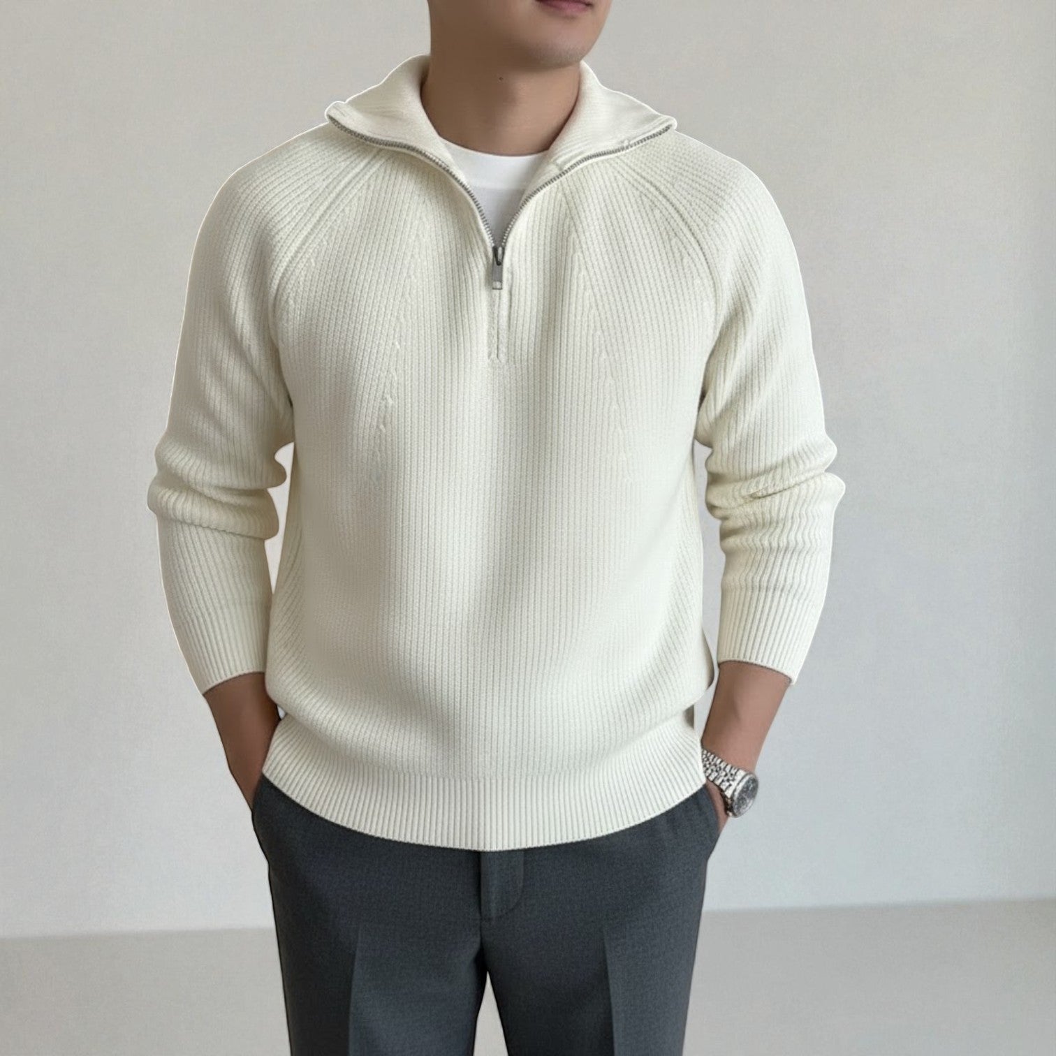 Elian – Men's Wool Winter Jumper - Sweater - Beige - Jones & Smith