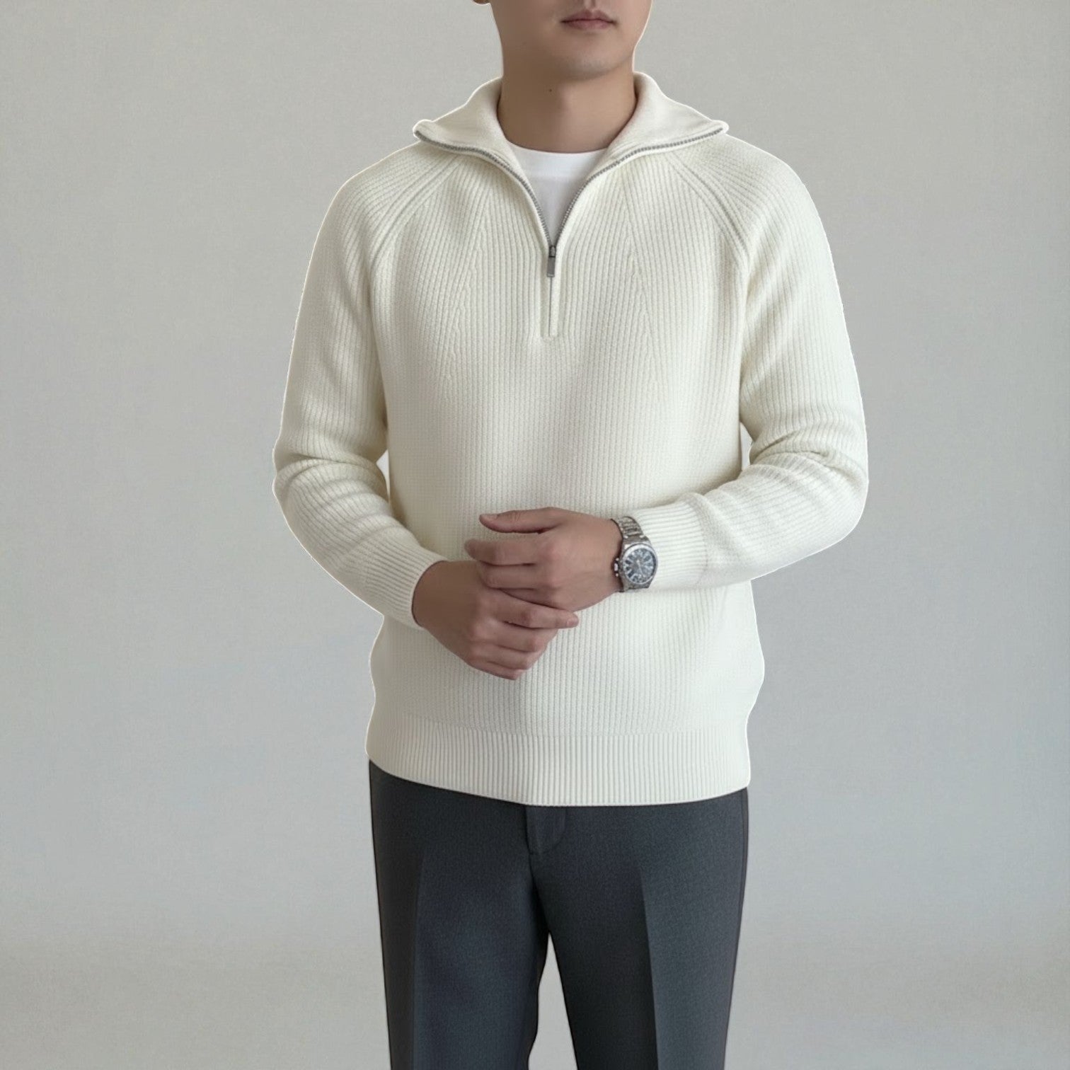 Elian – Men's Wool Winter Jumper - Sweater - Beige - Jones & Smith