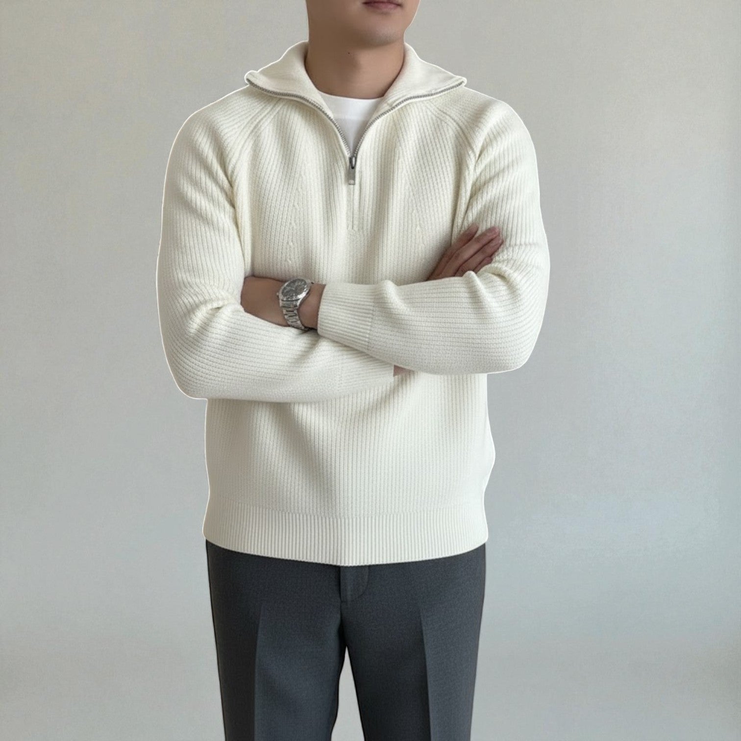 Elian – Men's Wool Winter Jumper - Sweater - Beige - Jones & Smith