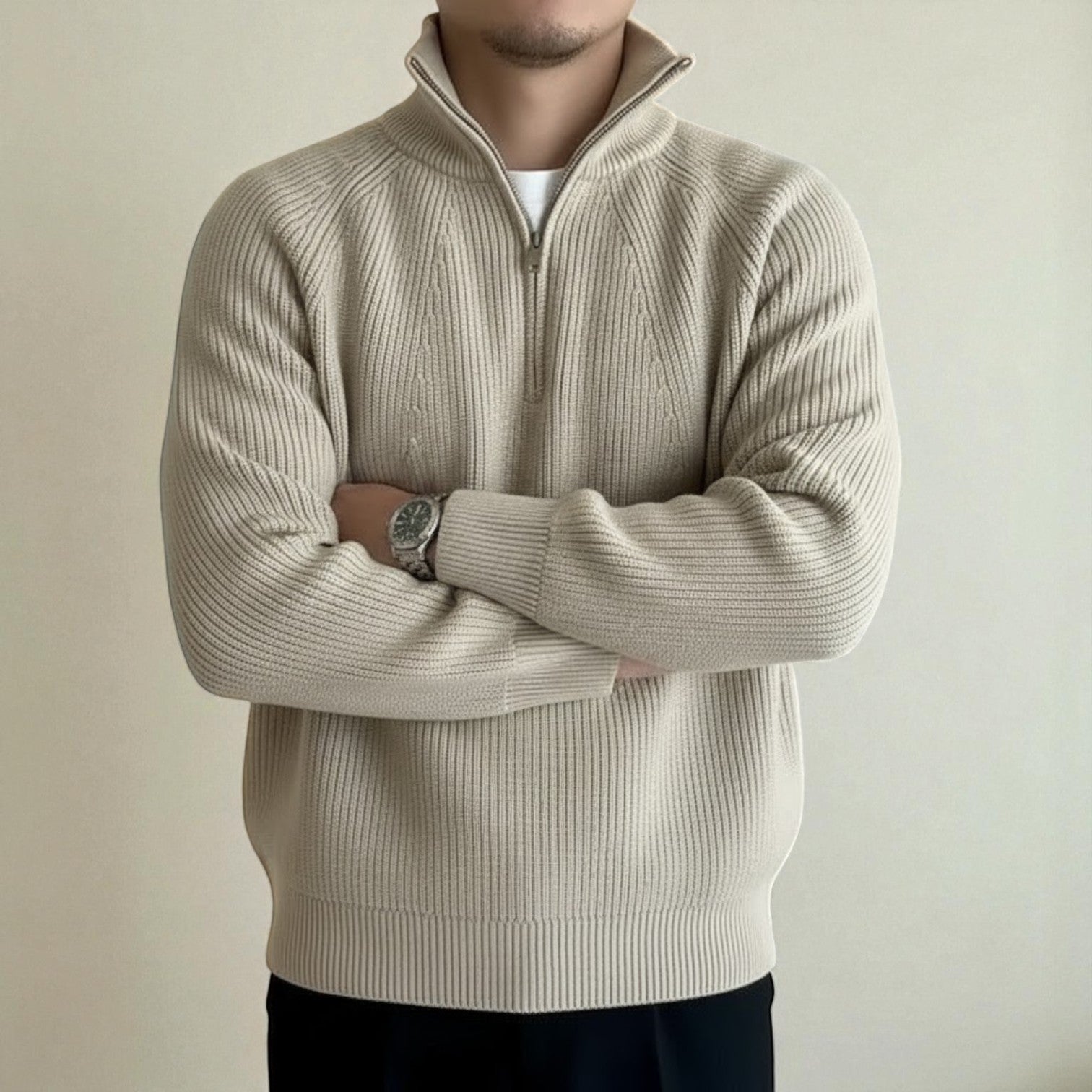 Elian – Men's Wool Winter Jumper - Sweater - Khaki - Jones & Smith