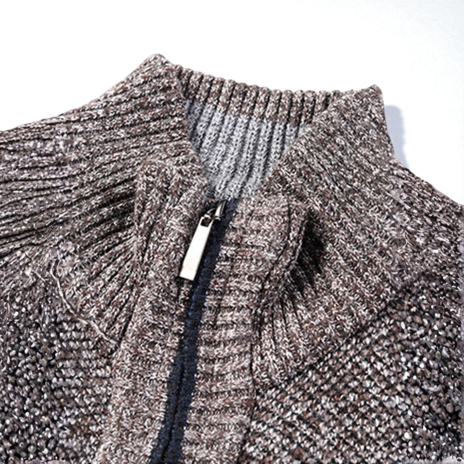 Elias – Men’s Zip - Up Cardigan with Stand - Up Collar - Sweater - Brown - Jones & Smith