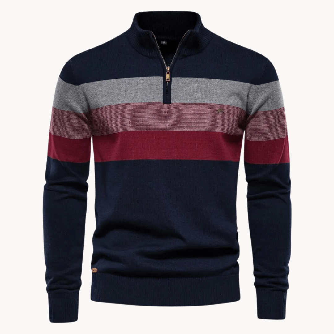 Fabian – Striped Knit Jumper with Quarter Zip - Sweater - Blue - Jones & Smith