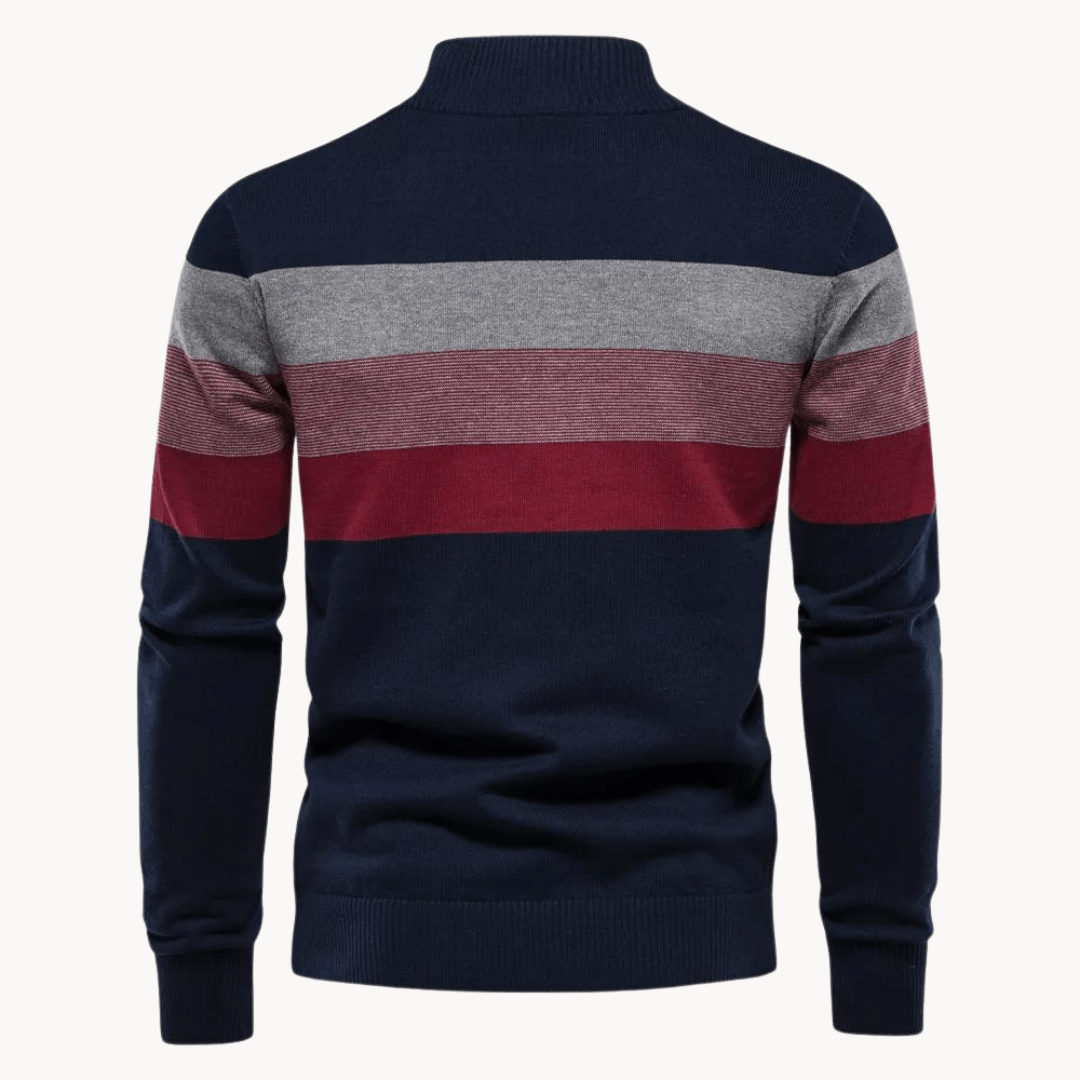 Fabian – Striped Knit Jumper with Quarter Zip - Sweater - Blue - Jones & Smith