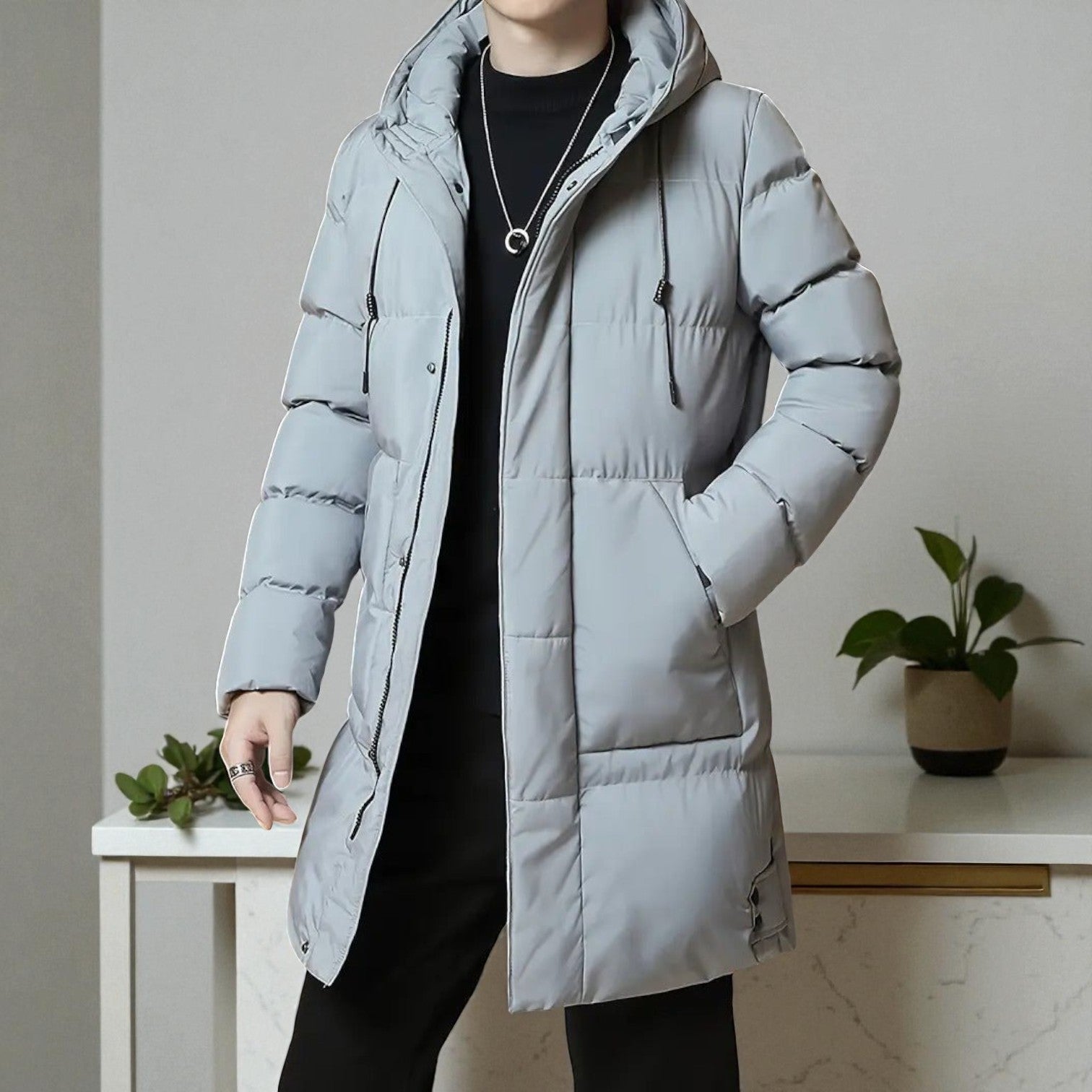 Frank – Long, Waterproof Winter Parka with Hood - Parka Jackets - Grey - Jones & Smith
