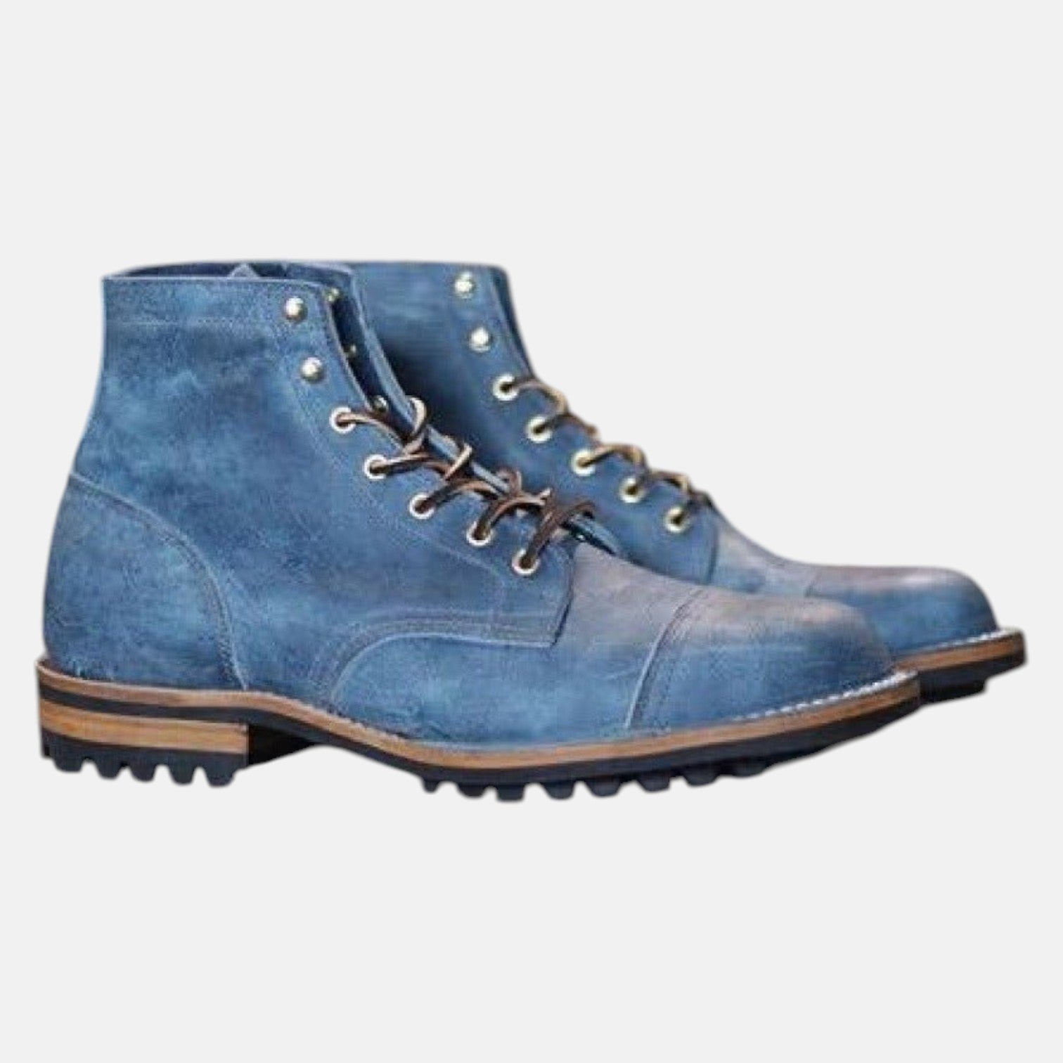 Fraser – Men's Leather Lace - Up Boots with Profile Sole - Boots - Blue - Jones & Smith