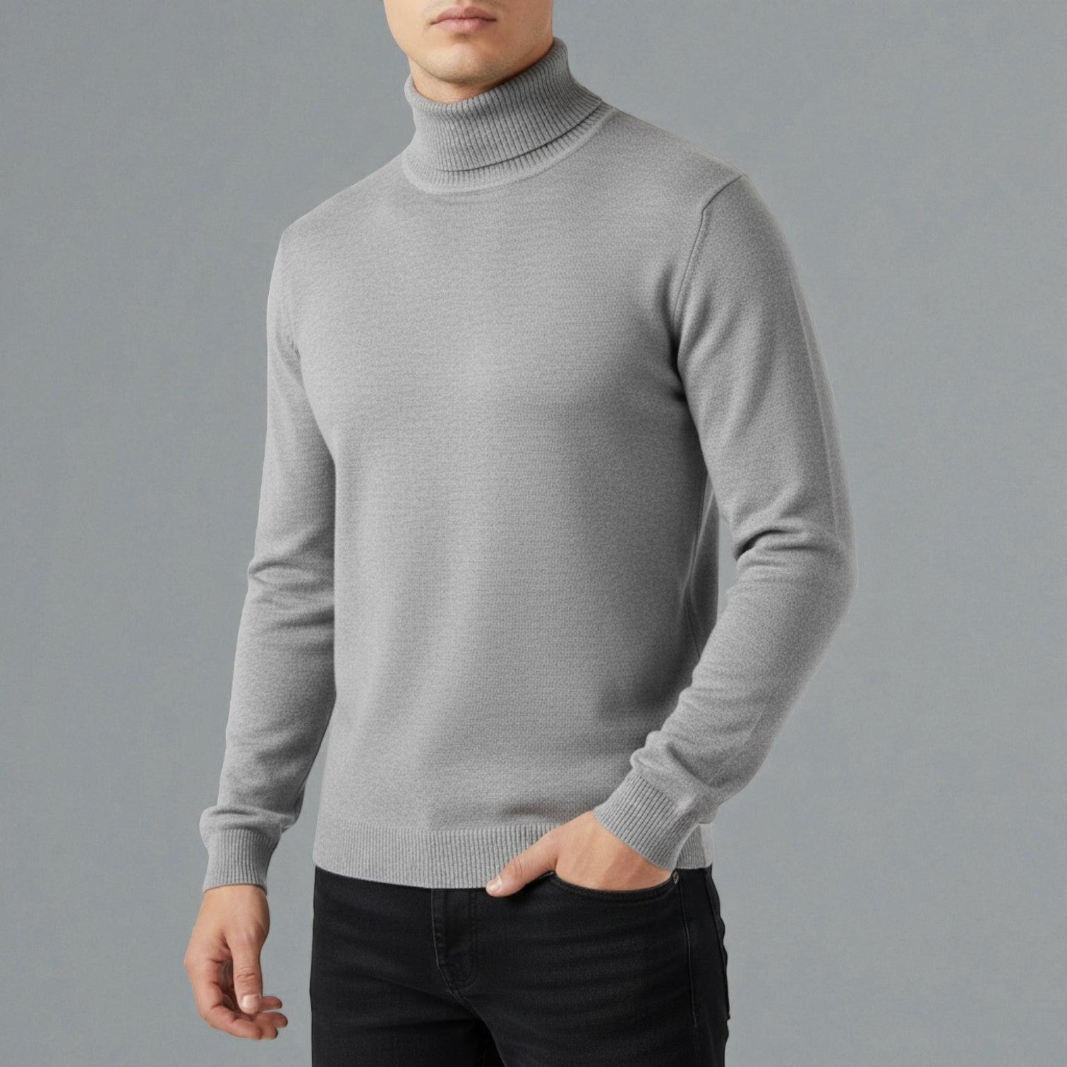 Giovano – Men's Cotton Roll Neck Jumper - Sweater - Grey - Jones & Smith