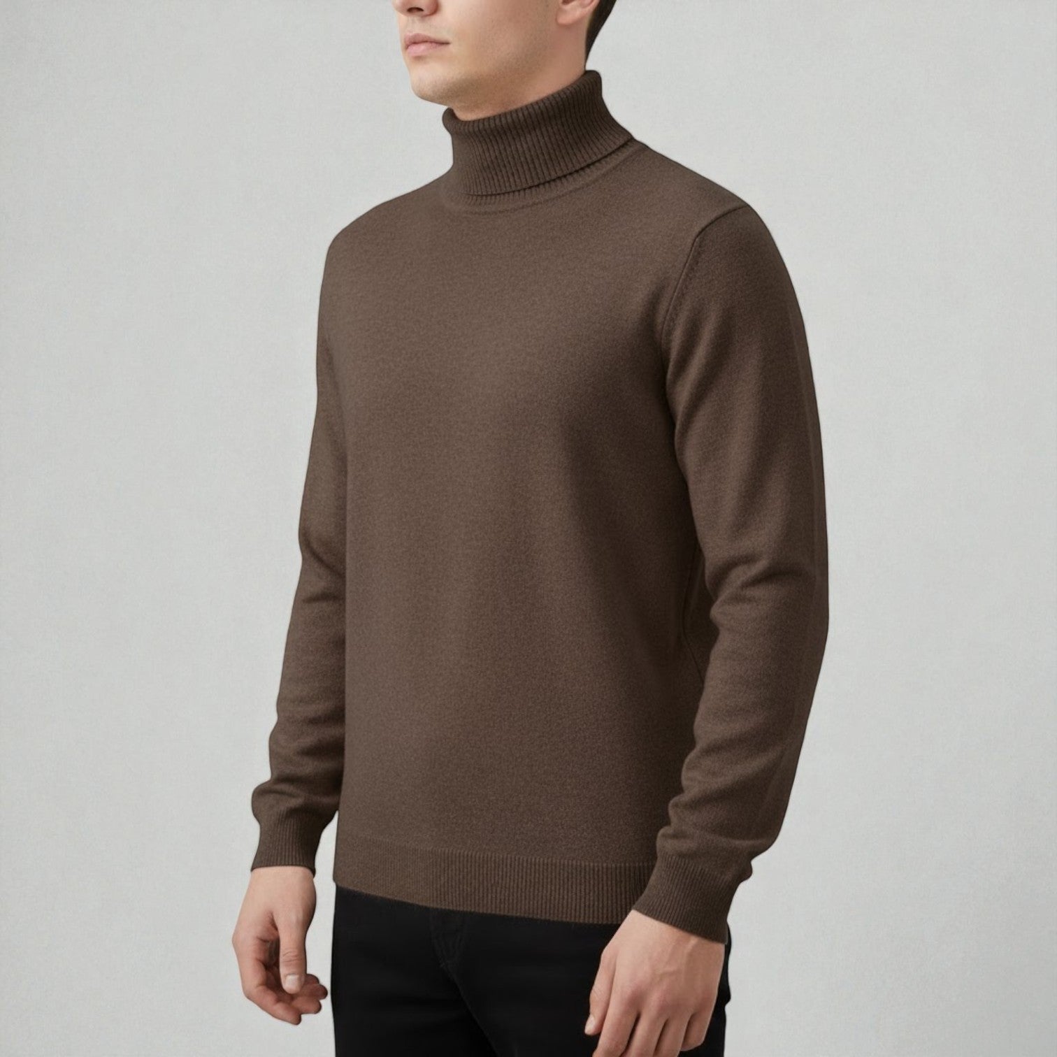 Giovano – Men's Cotton Roll Neck Jumper - Sweater - Brown - Jones & Smith