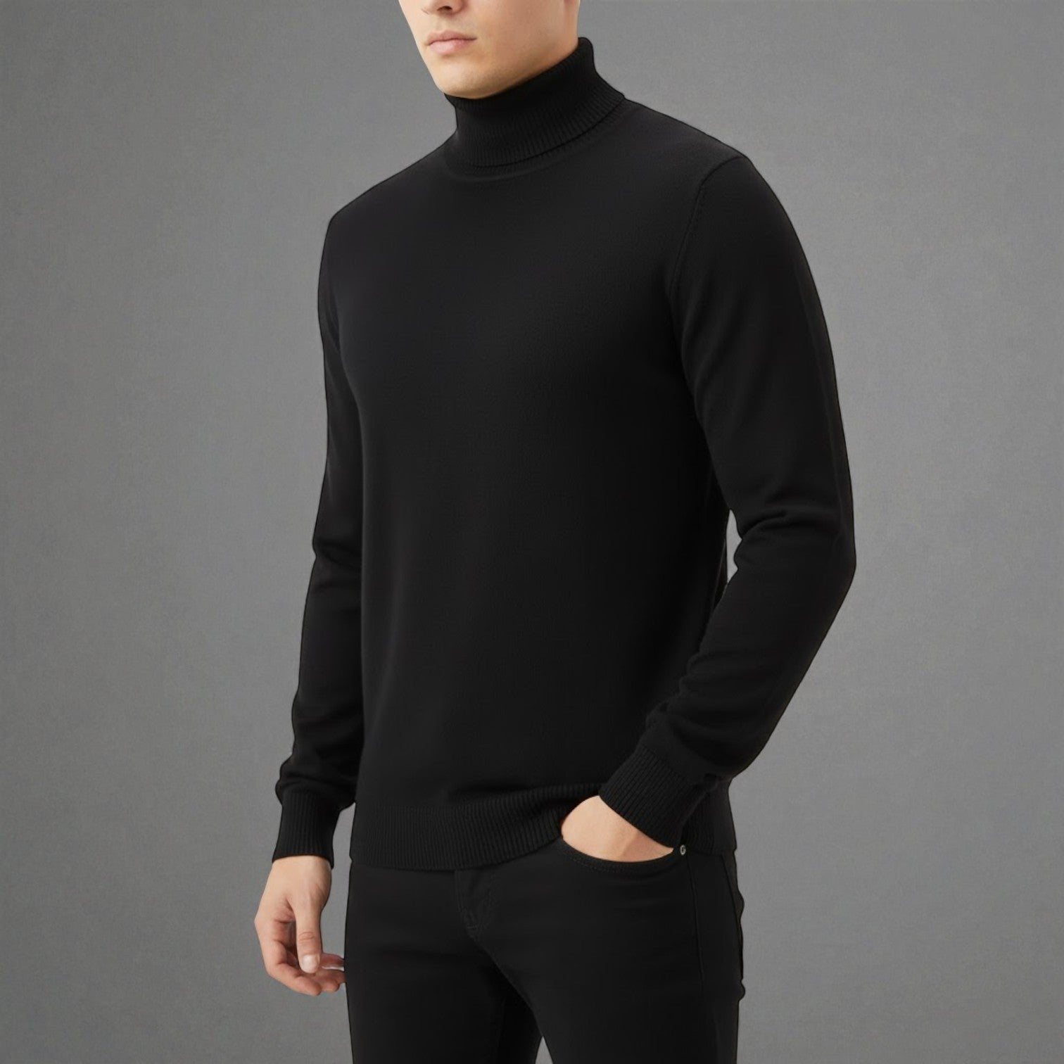 Giovano – Men's Cotton Roll Neck Jumper - Sweater - Black - Jones & Smith