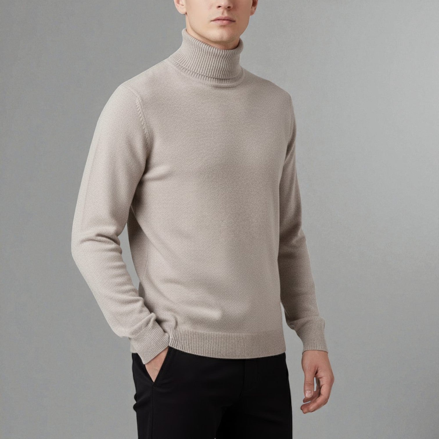 Giovano – Men's Cotton Roll Neck Jumper - Sweater - Beige - Jones & Smith