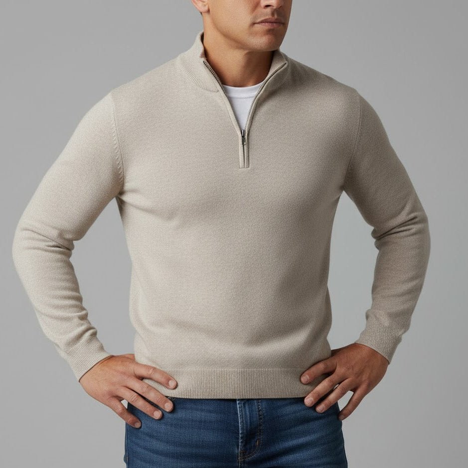Godric – Men's Knit Jumper with Half Zip - Sweater - Beige - Jones & Smith