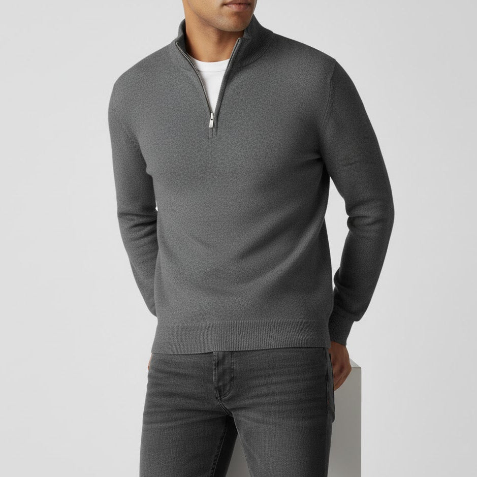 Godric – Men's Knit Jumper with Half Zip - Sweater - Grey - Jones & Smith