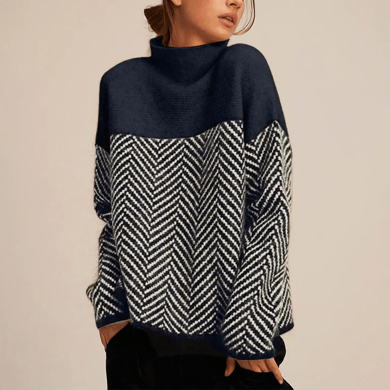 Hanna - Knitted Jumper with Pattern and High Collar - Sweaters - Jones & Smith