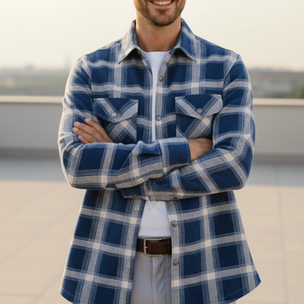 Ilias – Men's Cotton Overshirt - Flannel - Blue - Jones & Smith