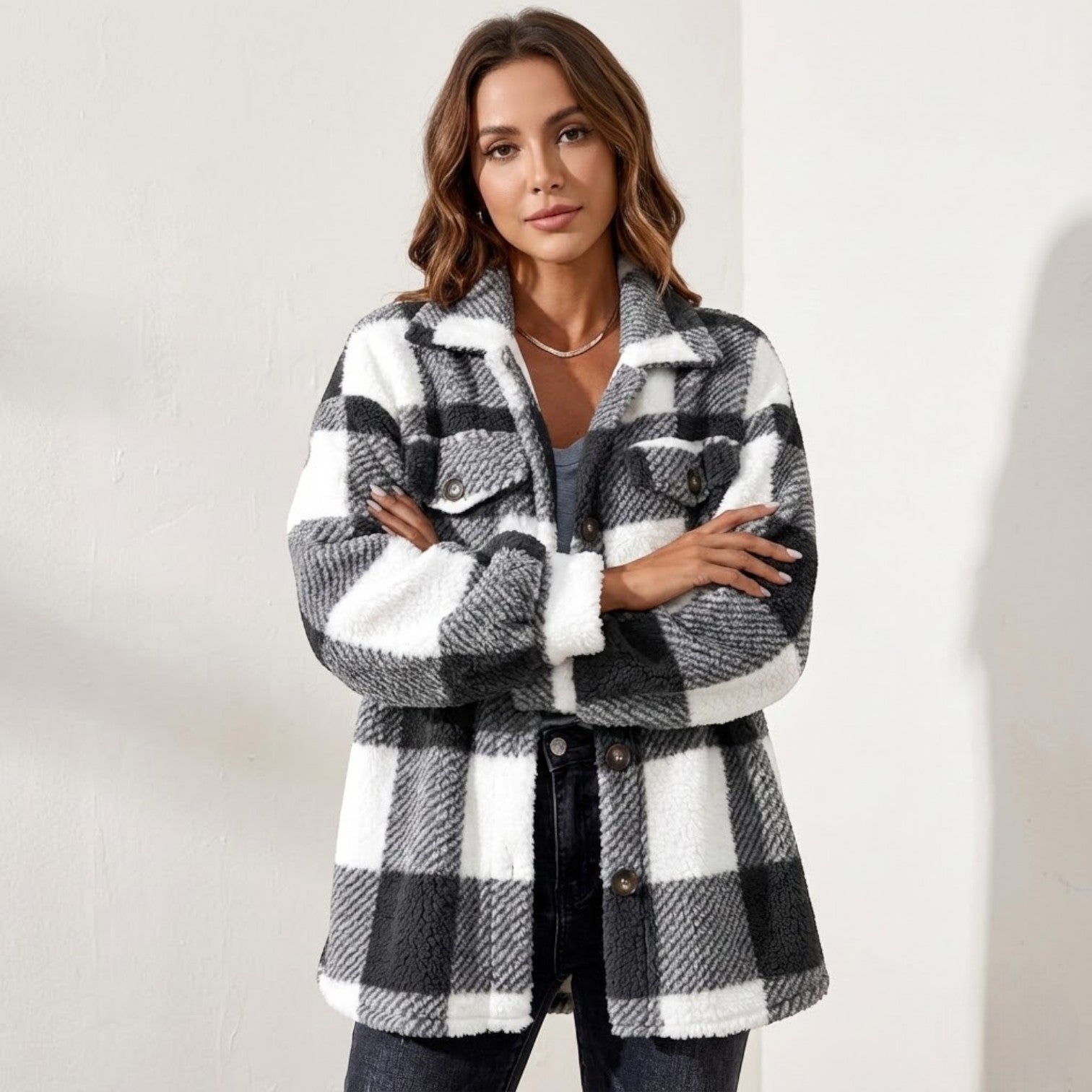 Isalie – Women's Check Jacket - Cardigans - Black - Jones & Smith