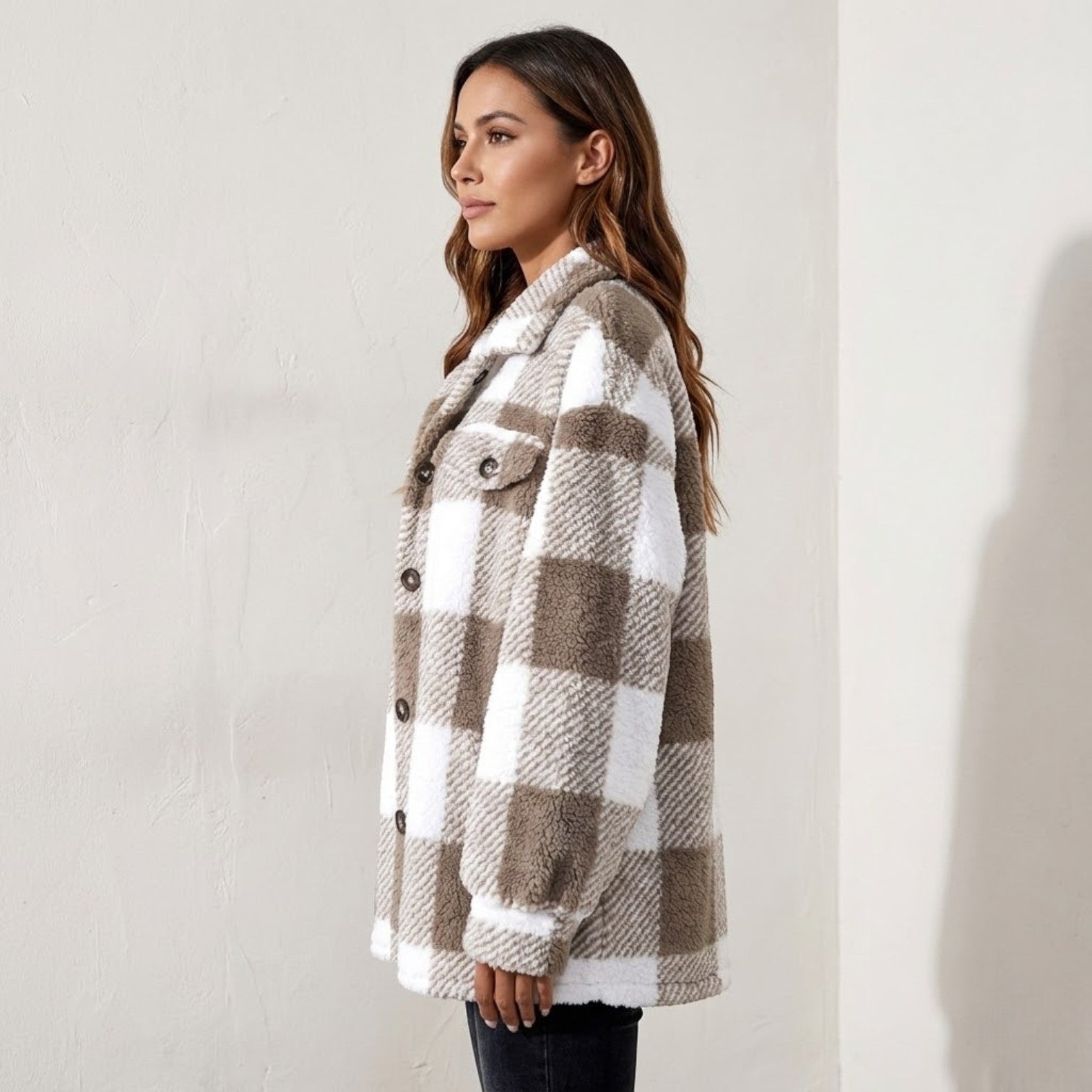 Isalie – Women's Check Jacket - Cardigans - Light Grey - Jones & Smith