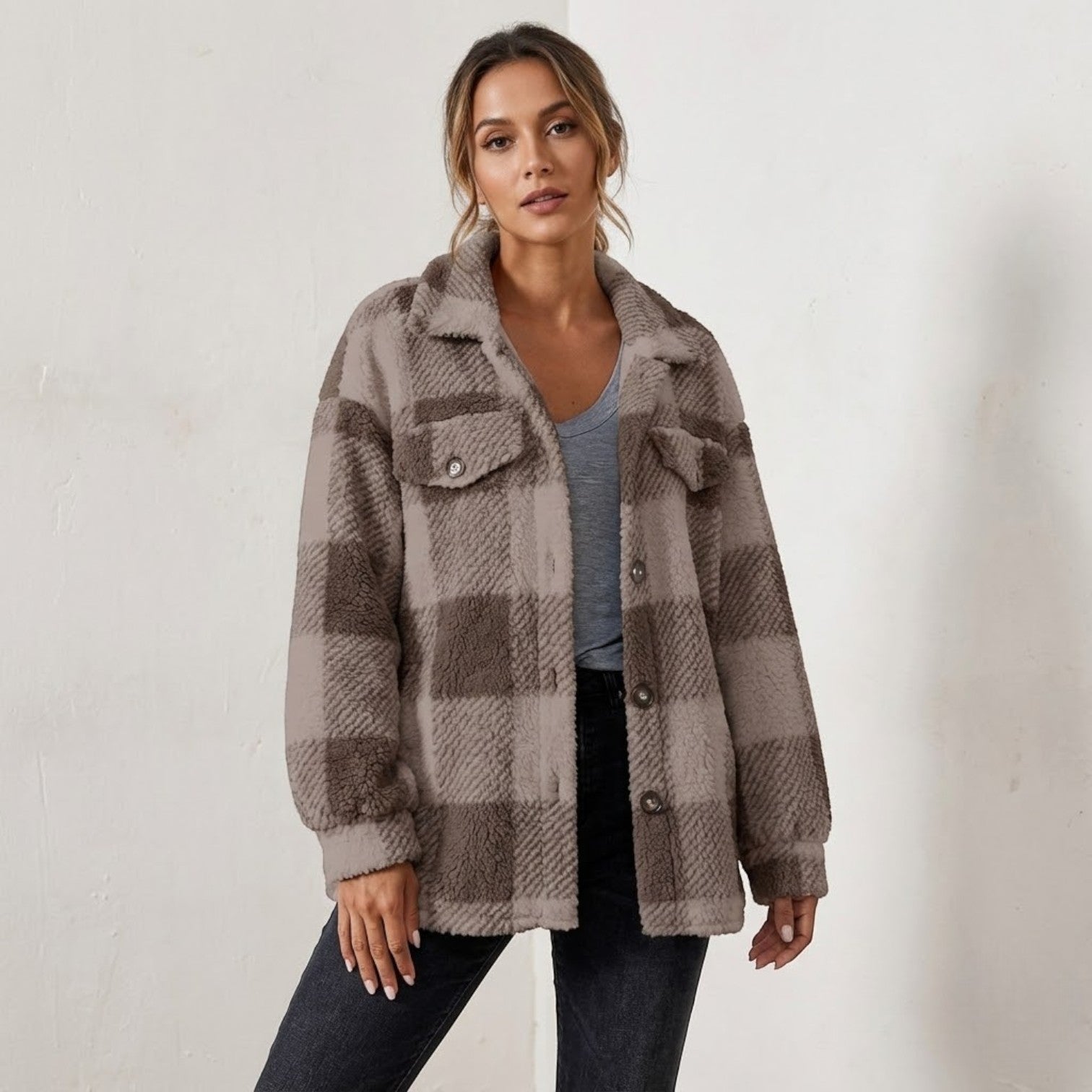 Isalie – Women's Check Jacket - Cardigans - Apricot - Jones & Smith
