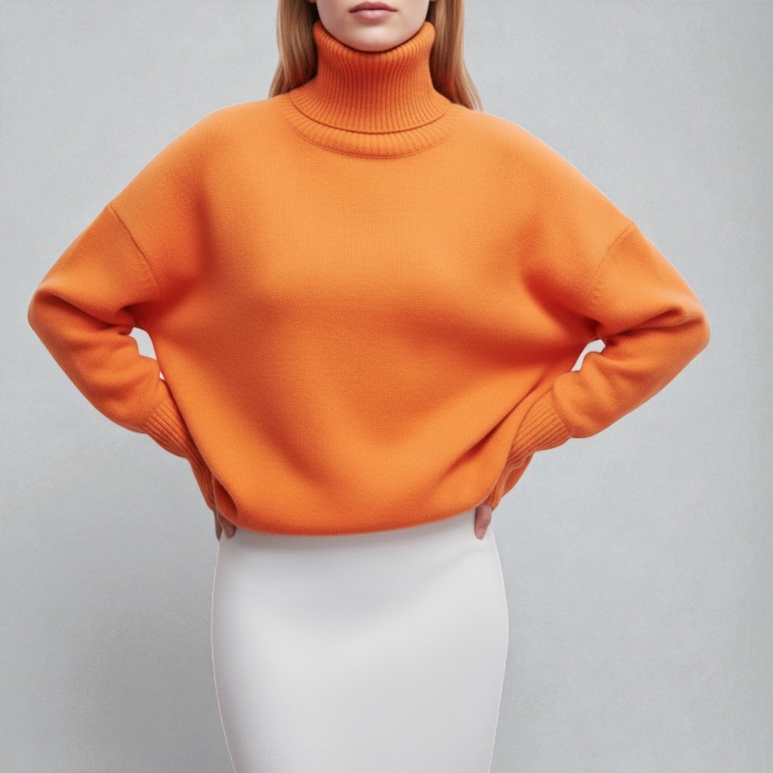 Isalie – Women's Cotton Roll Neck Jumper - Sweater - Orange - Jones & Smith