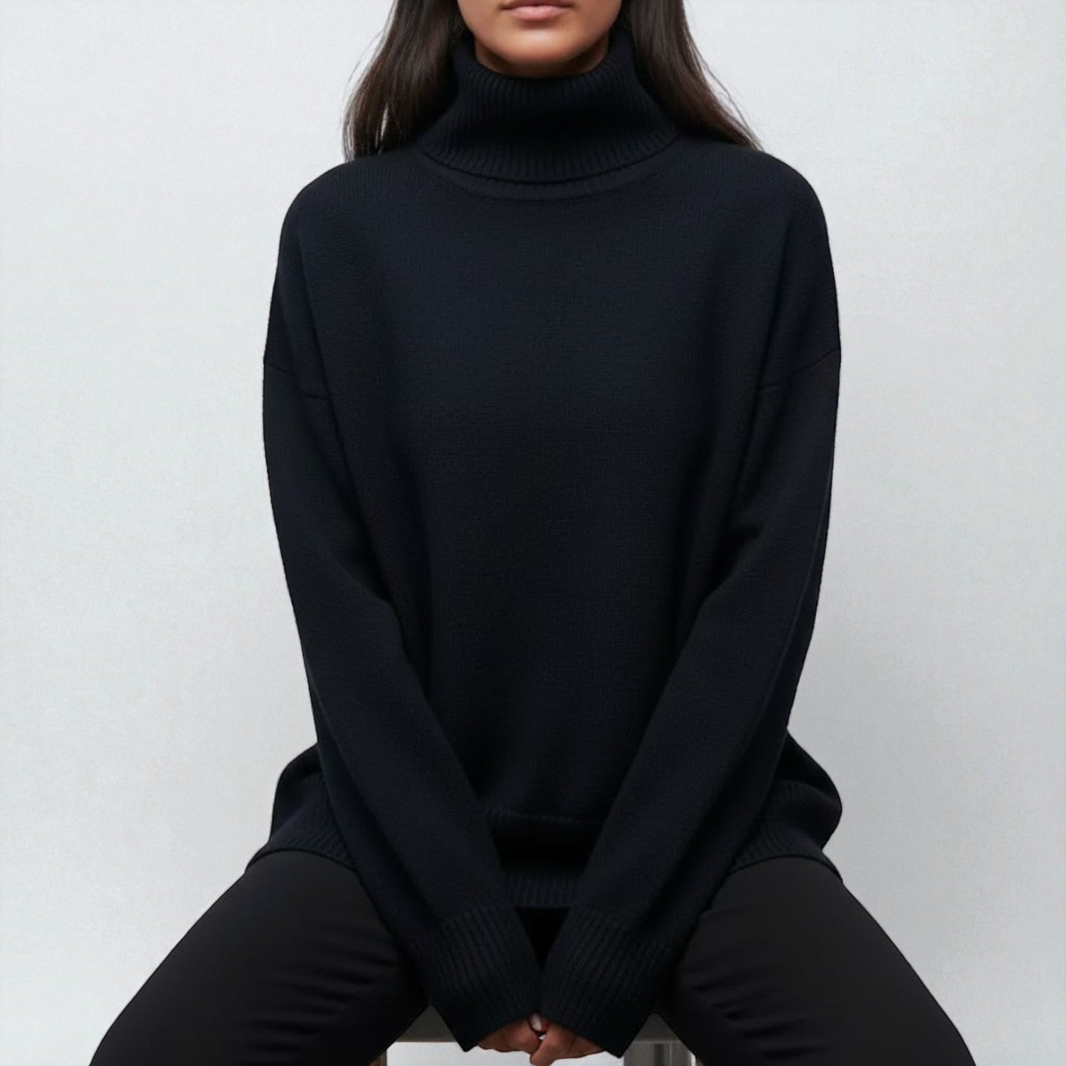 Isalie – Women's Cotton Roll Neck Jumper - Sweater - Black - Jones & Smith