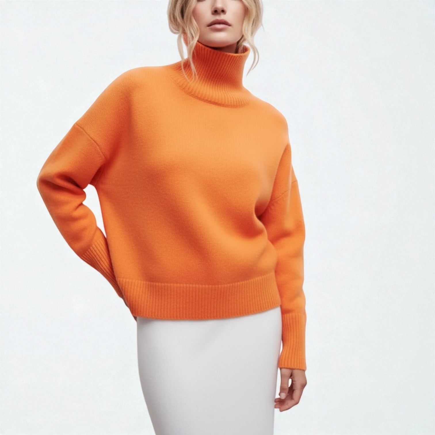 Isalie – Women's Cotton Roll Neck Jumper - Sweater - Orange - Jones & Smith