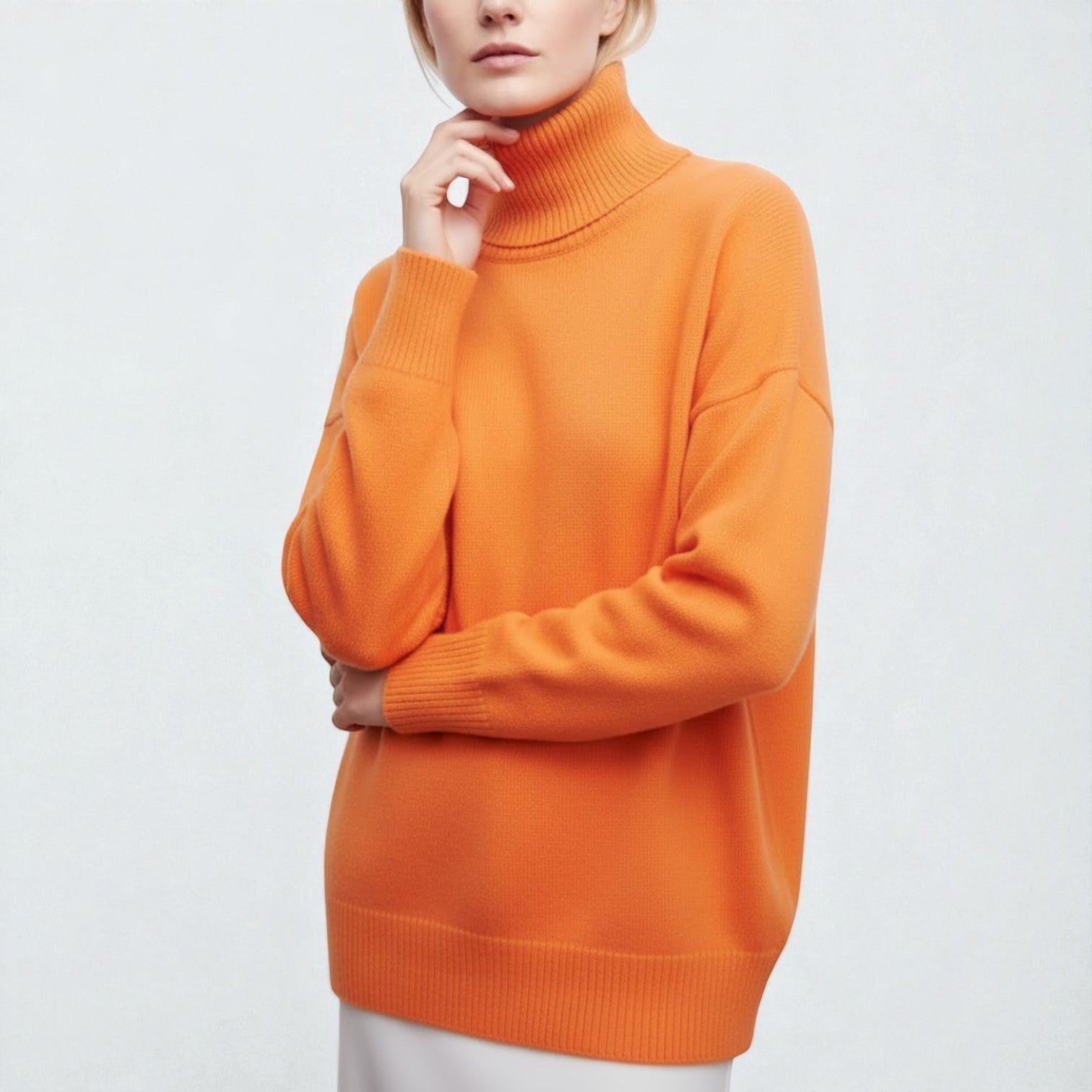 Isalie – Women's Cotton Roll Neck Jumper - Sweater - Orange - Jones & Smith