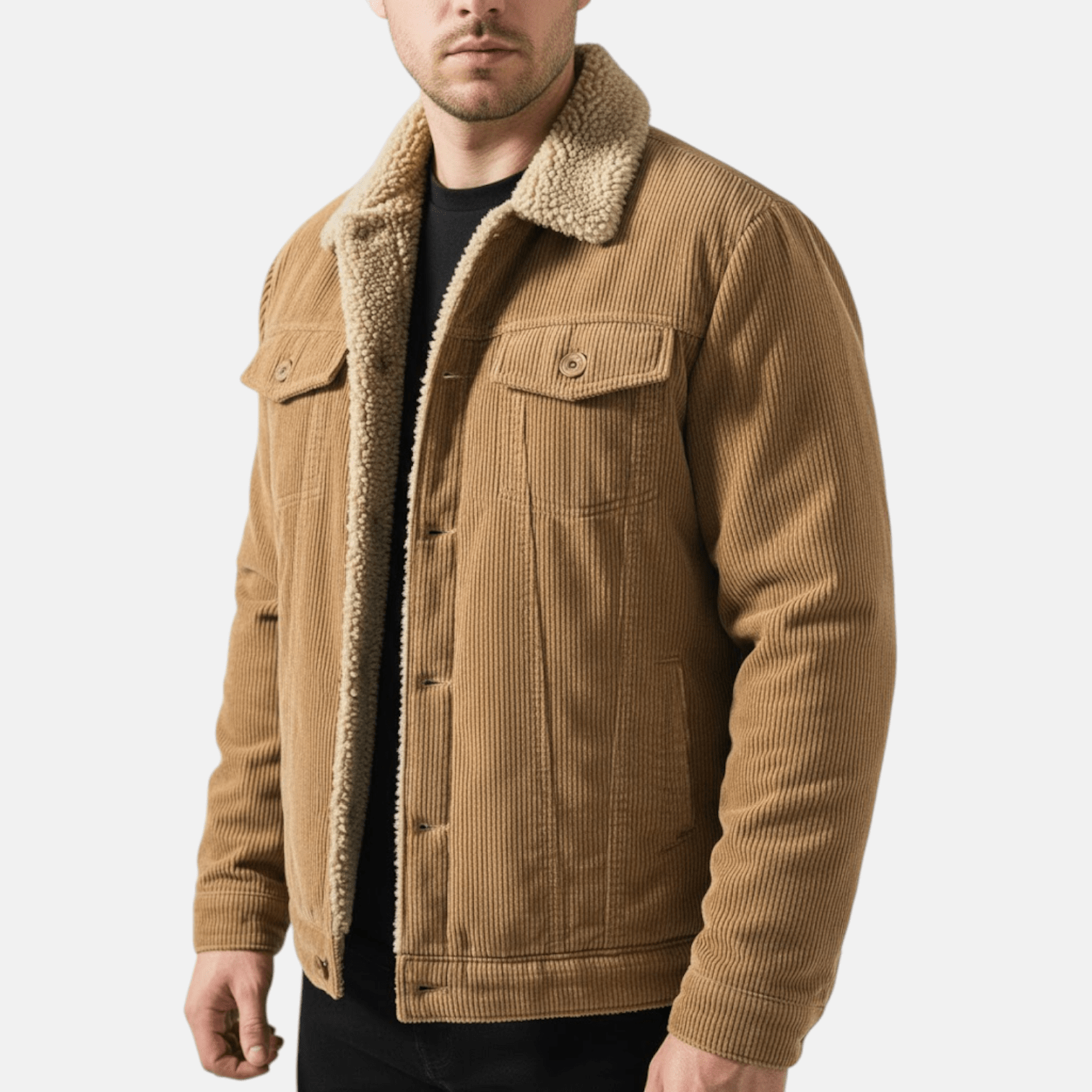 Jaro – Men's Cord Jacket in Cotton with Teddy Lining - Corduroy jacket - Beige - Jones & Smith