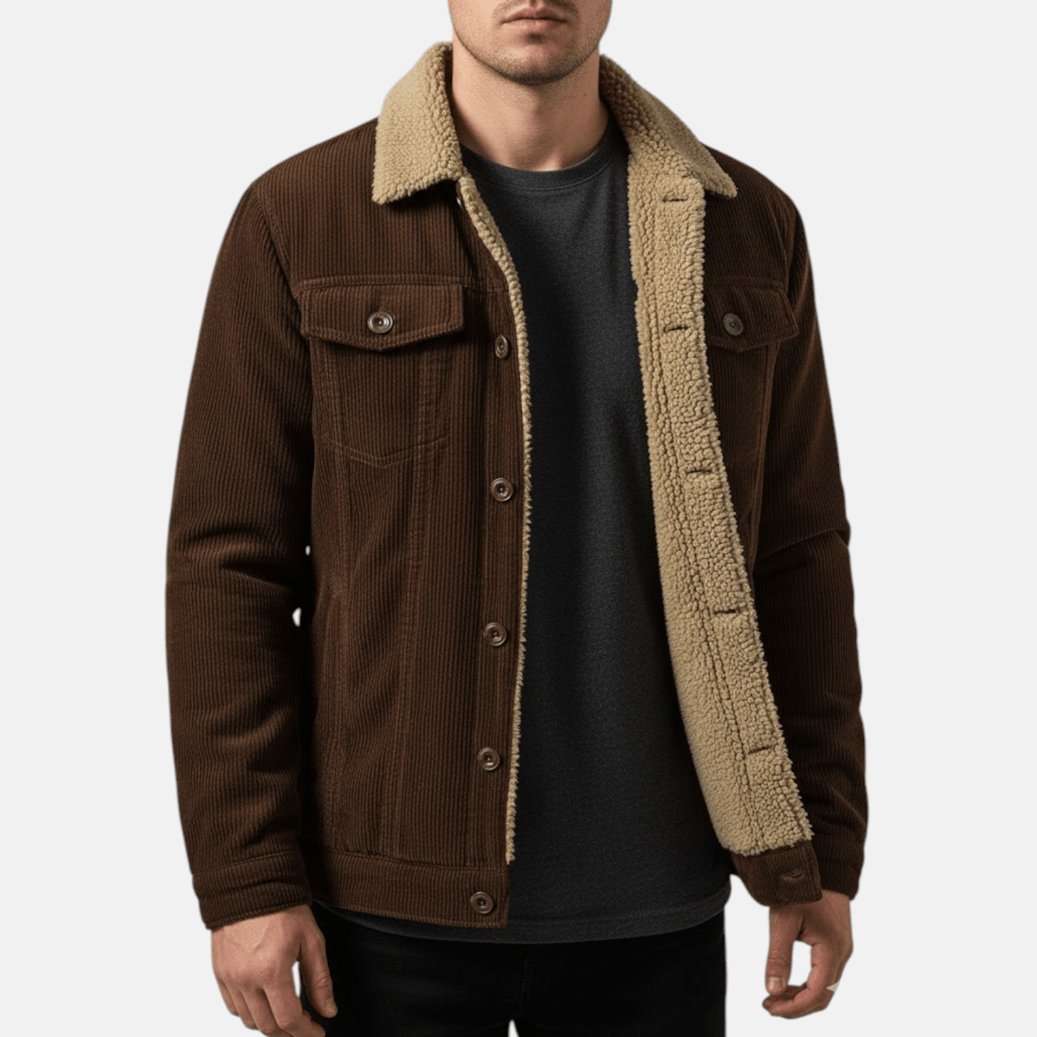 Jaro – Men's Cord Jacket in Cotton with Teddy Lining - Corduroy jacket - Brown - Jones & Smith