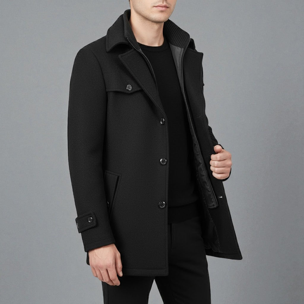 Jaron – Men's Wool Coat Elegant Winter Coat - Coats - Black - Jones & Smith