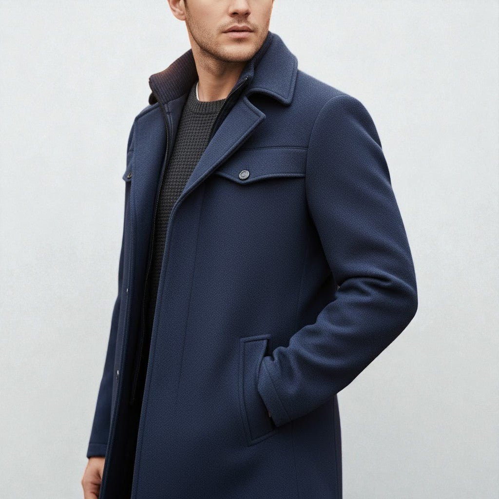 Jaron – Men's Wool Coat Elegant Winter Coat - Coats - Blue - Jones & Smith