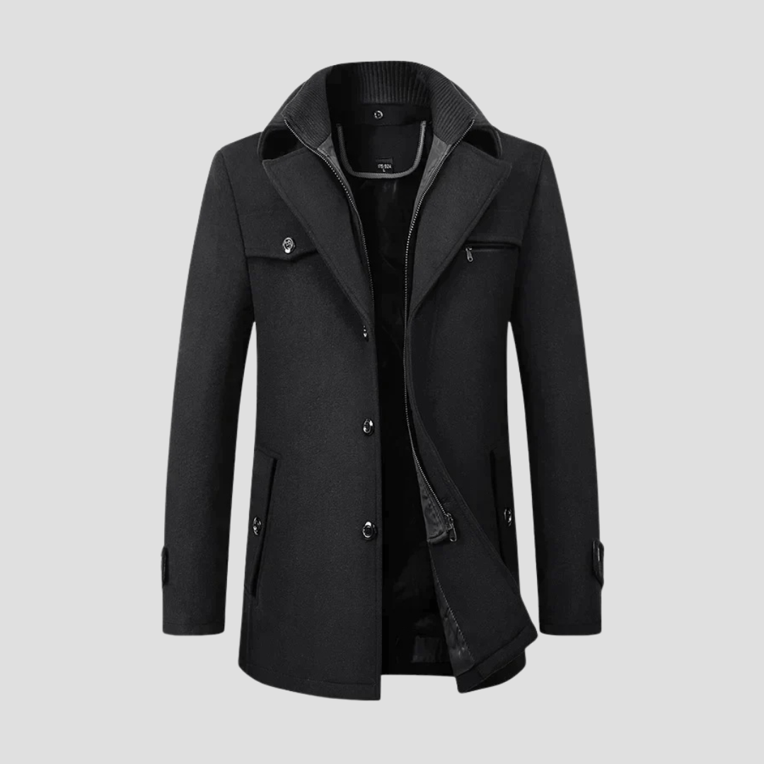 Jaron – Men's Wool Coat Elegant Winter Coat - Coats - Black - Jones & Smith