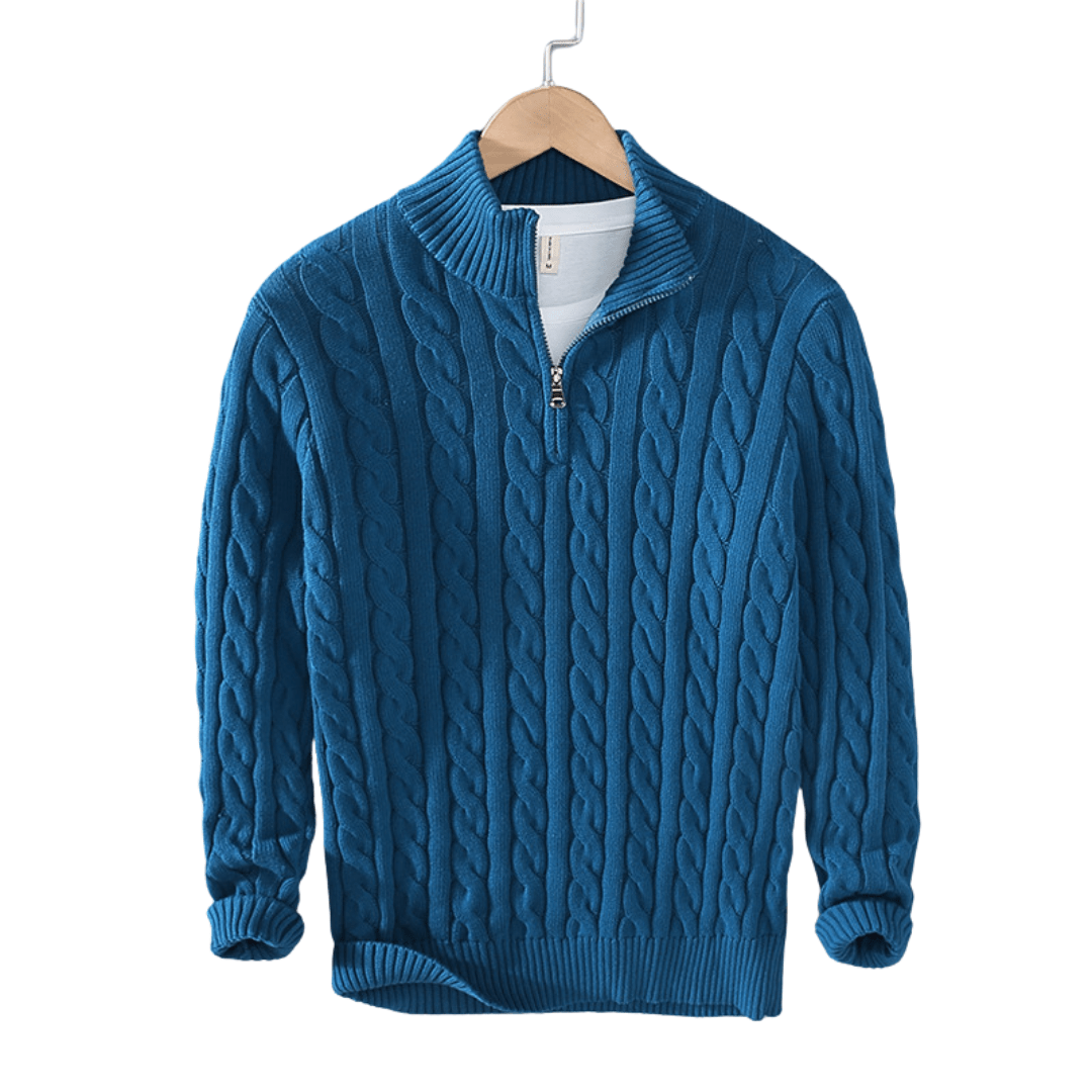 Jonas – Knitted Jumper with Half Zip and High Collar - Sweater - Light Blue - Jones & Smith
